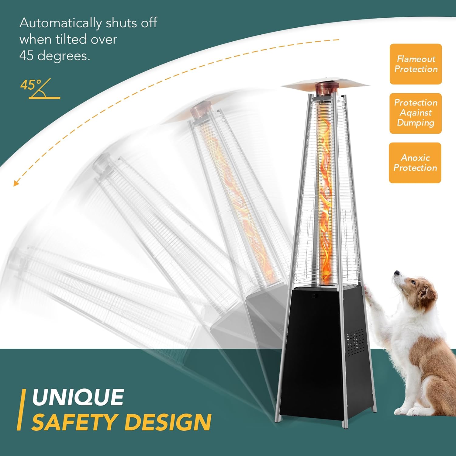 Pamapic Patio Heater with Cover, 48,000 BTU Pyramid Flame Outdoor Heater Quartz Glass Tube 87 Propane Heater