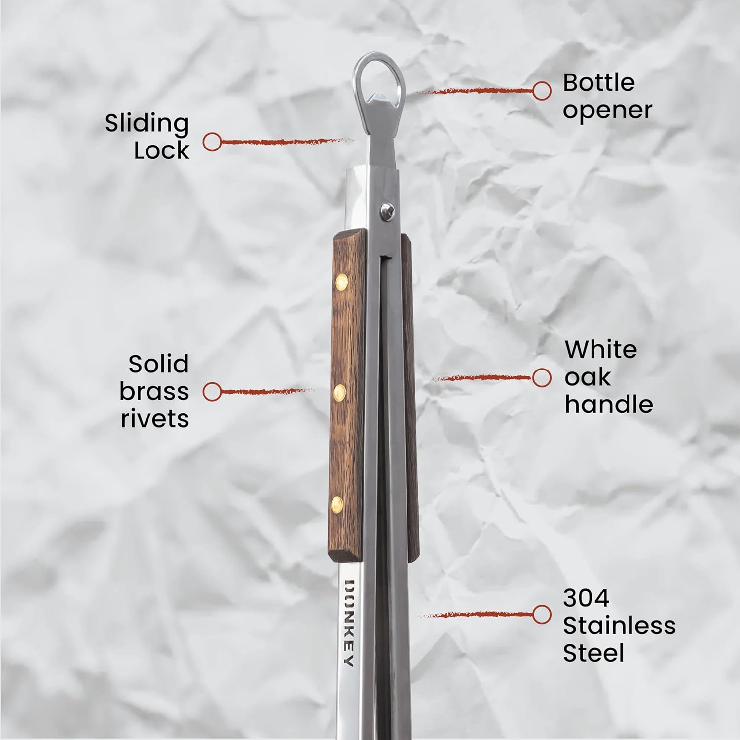 BBQ Tongs 27 inch Long Grill Tongs - Donkey Tong - Stainless Steel, Locking Tongs, Bottle Opener, Wooden Handles, Premium Tongs - Donkey Long Tong