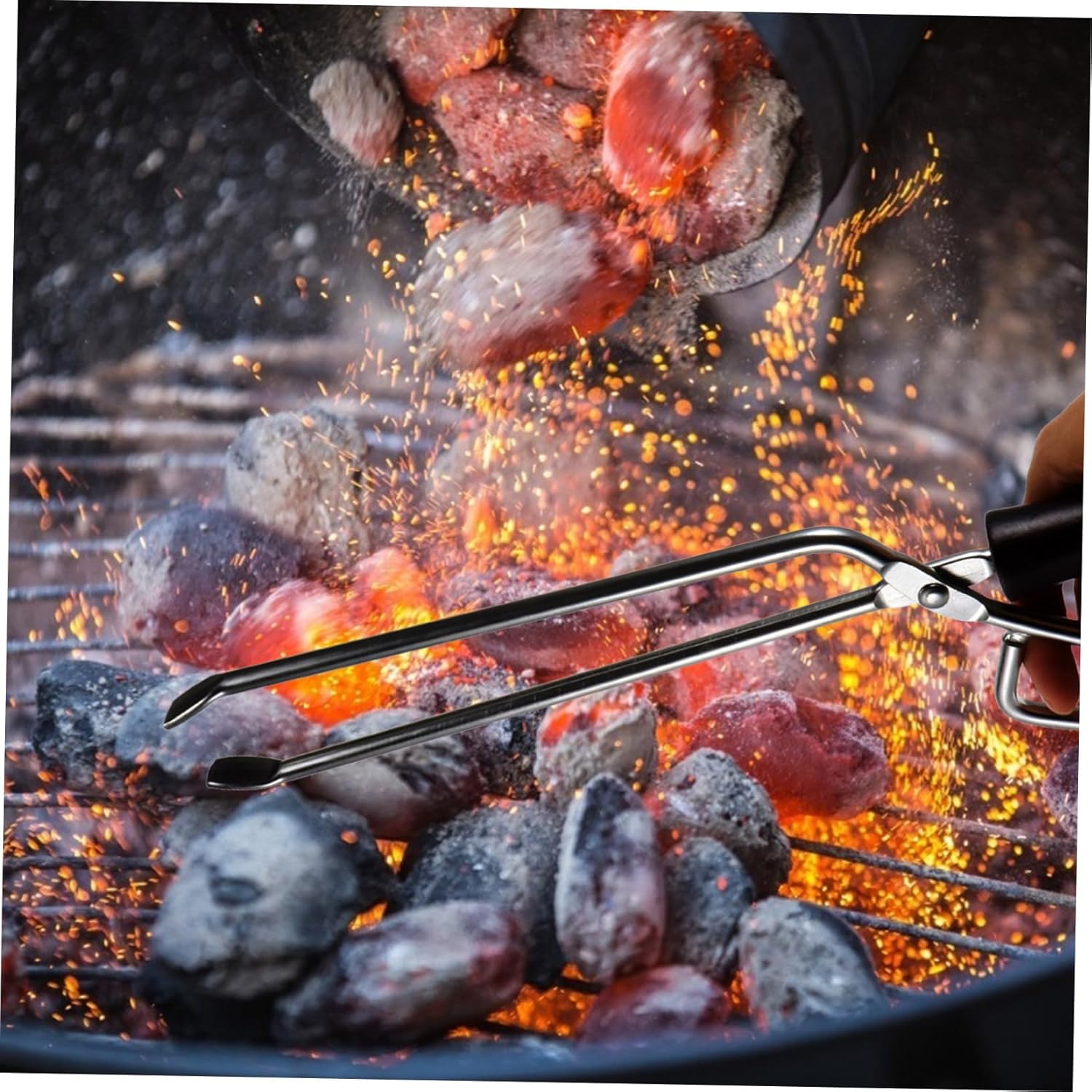 SUPVOX 4pcs Extended Charcoal Tongs Solid Beech Handle BBQ Fire Tool for Outdoor Grilling Comfortable Grip and Reach for Safe Cooking