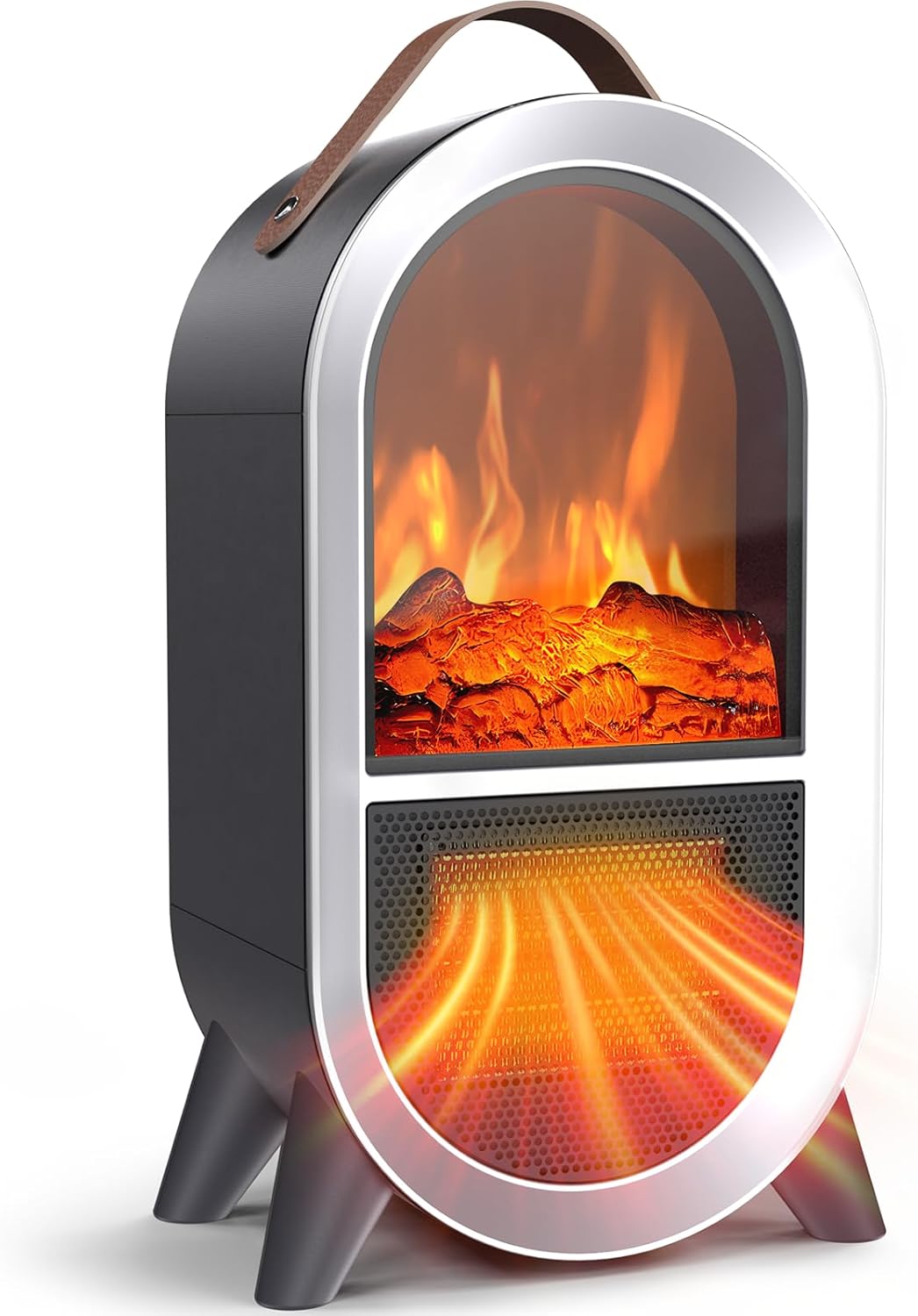 Riseon Portable Electric Fireplace Heater, 1500W/750W Mini Space Heater for Indoor Use with 3D Flame, Thermostat, Carry Handle, Overheat & Tipover Protection, for Home Office Bedroom Desk, Black