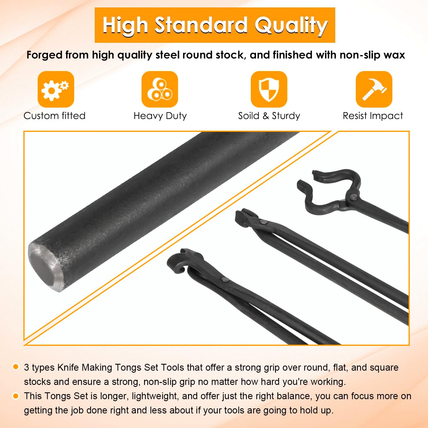 Blacksmith Tongs Knife Making Tongs Set 1/4 Flat Jaw, Pick Up, Scroll Tongs & 3/8 1/2 5/8 V-Bit Assembled Bladesmith Steel Forge Tongs Anvil Blacksmithing Tongs (6 Tongs)