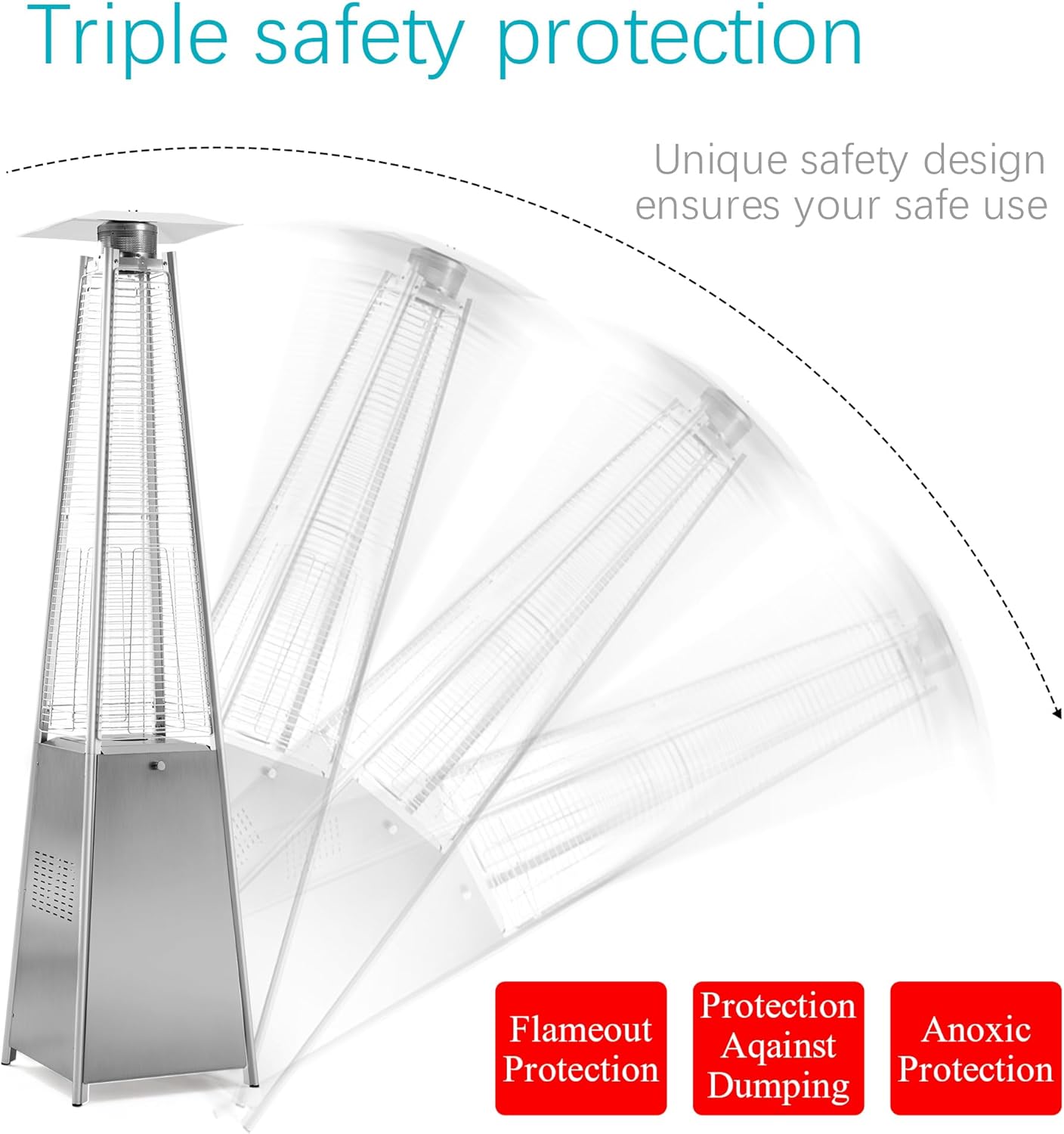 Pamapic Patio Heater with Cover, 48,000 BTU Pyramid Flame Outdoor Heater Quartz Glass Tube 87 Propane Heater