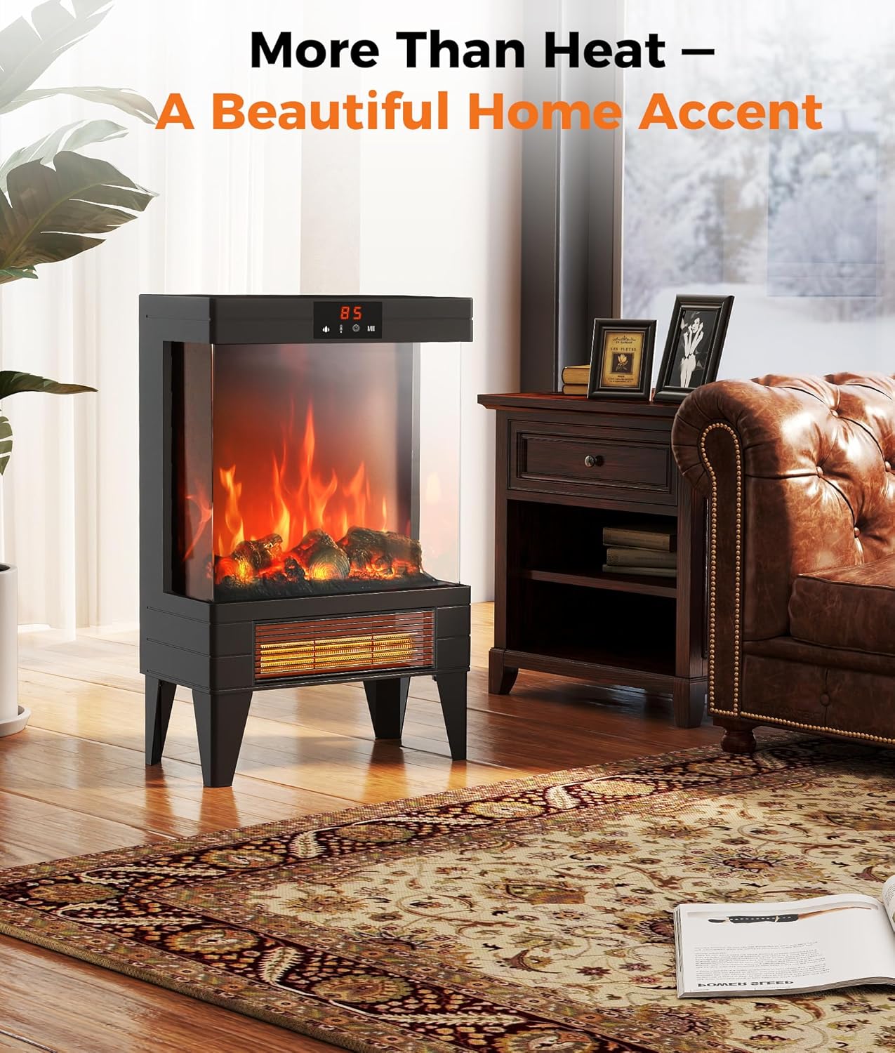 Oylus Electric Fireplace Stove Heater - Freestanding Fireplace Heater for Indoor Use with Realistic 3D Flame, Adjustable Thermostat & Remote, Quiet, Timer for Living Room and Bedroom