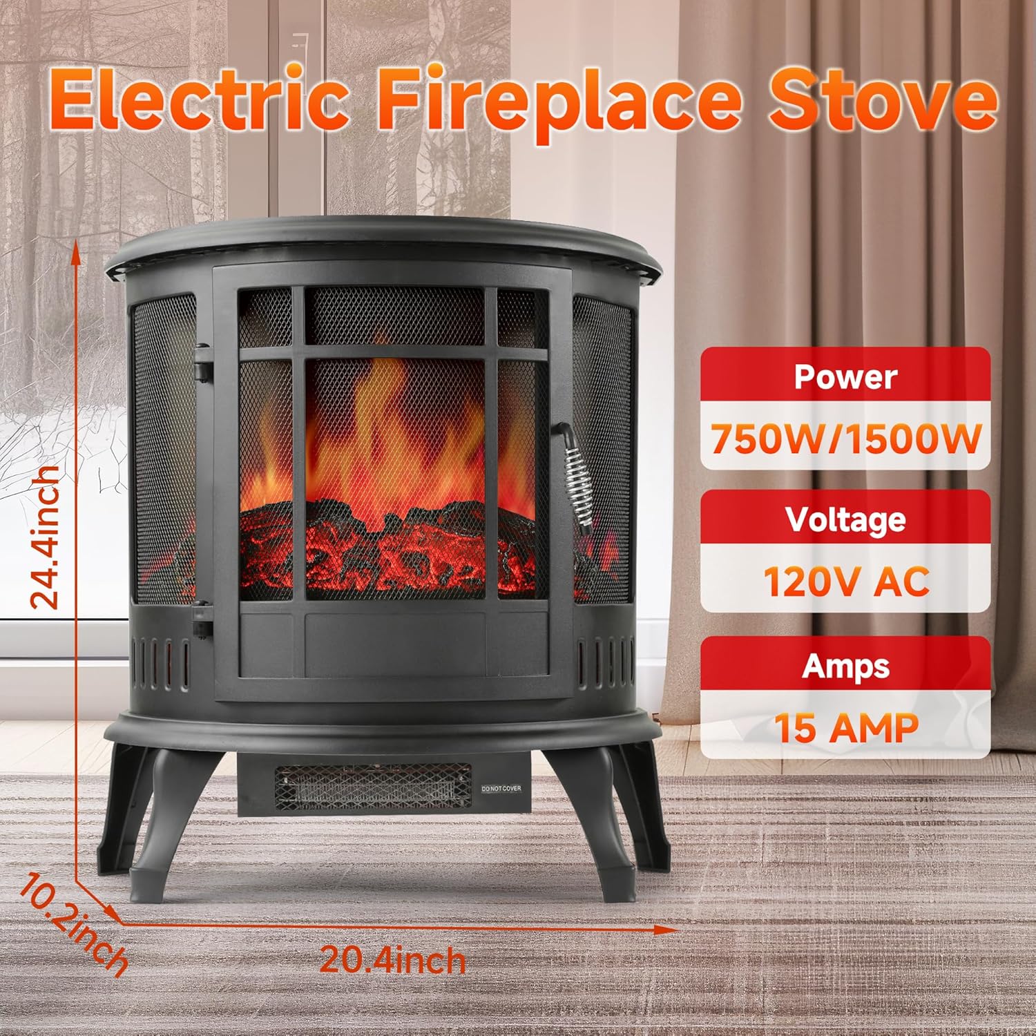 16 Small Electric Fireplace Heater - Desk Space Heater with Realistic Led 3D Flames, Freestanding Fire Places Electric Fireplace Heater for Indoor Use, 750 | 1500w, Overheating Protection