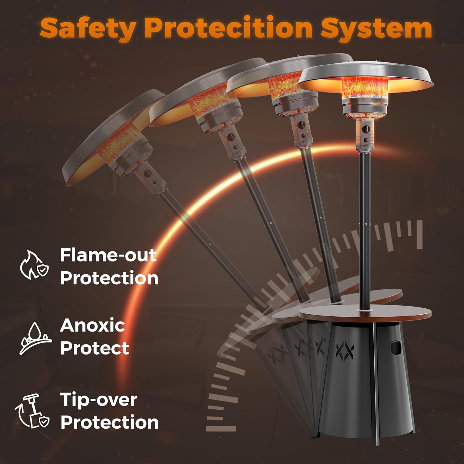 Pamapic Patio Heater with Cover, 48,000 BTU Pyramid Flame Outdoor Heater Quartz Glass Tube 87 Propane Heater