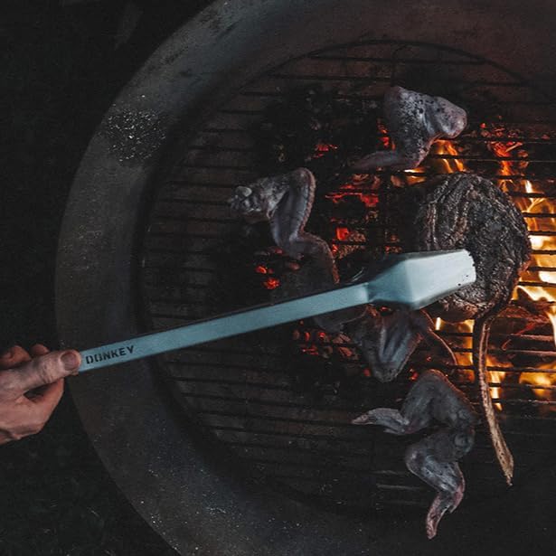BBQ Tongs 27 inch Long Grill Tongs - Donkey Tong - Stainless Steel, Locking Tongs, Bottle Opener, Wooden Handles, Premium Tongs - Donkey Long Tong