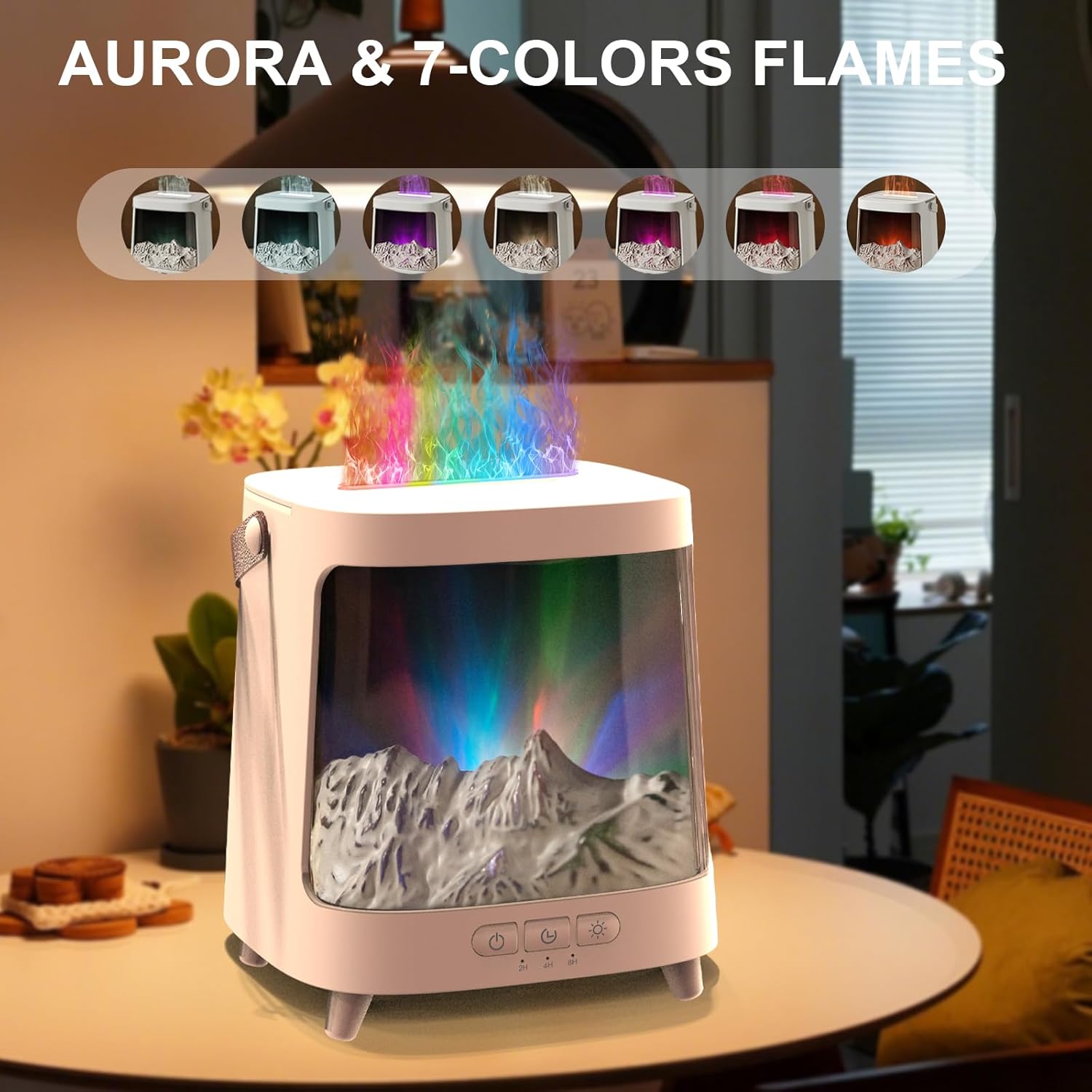 Colorful Flame Fire Diffuser Humidifier, 7 Colors Changing Oil Diffuser, Ultra-Quiet Aroma Essential Oils Aromatherapy Diffusers for Large Room, Bedroom, Office(Timeable, Waterless Auto off-150ml)