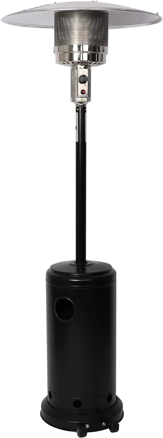 Outdoor Heater with Wheels Patio Heater Pyramid Deck Tower Patio Heaters for Outdoor Use Flame Glass Tube 42000 BTU Hammered Bronze Propane Natural Gas Tip Resist Safe ETL Black