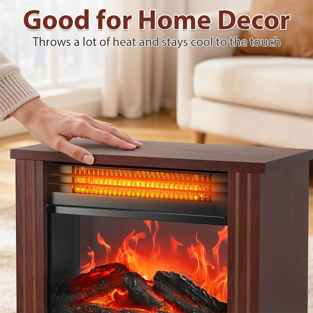 LifePlus Electric Fireplace Heater, Portable Wood Fireplace Stove with 3D Realistic Dancing Flame Effect, Tabletop Fireplace Space Heater Overheat Protection for Indoor Use Bedroom Office,1500W