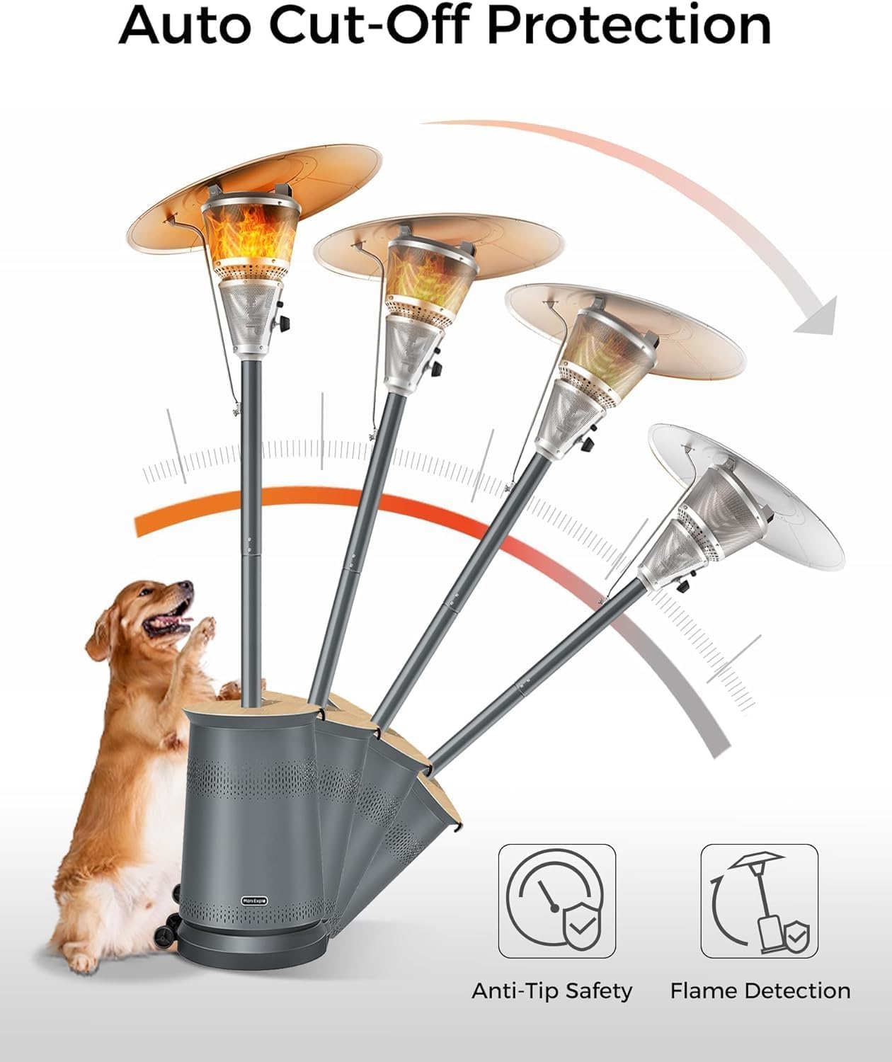 Mars Explo 50,000 BTU Patio Heater for Outdoor Use With Adjustable Heat Focusing Top, Portable Propane Patio Heater with Wheels, Stainless Steel Burner for Porch, Deck, Garden, Commercial (Brown)