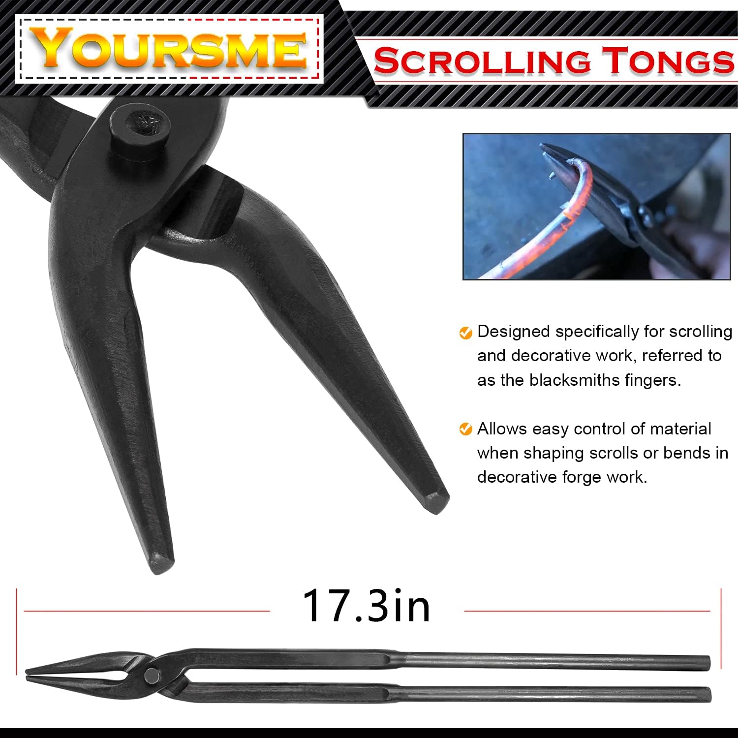 Blacksmith Tongs Knife Making Tongs Set 1/4 Flat Jaw, Pick Up, Scroll Tongs & 3/8 1/2 5/8 V-Bit Assembled Bladesmith Steel Forge Tongs Anvil Blacksmithing Tongs (6 Tongs)