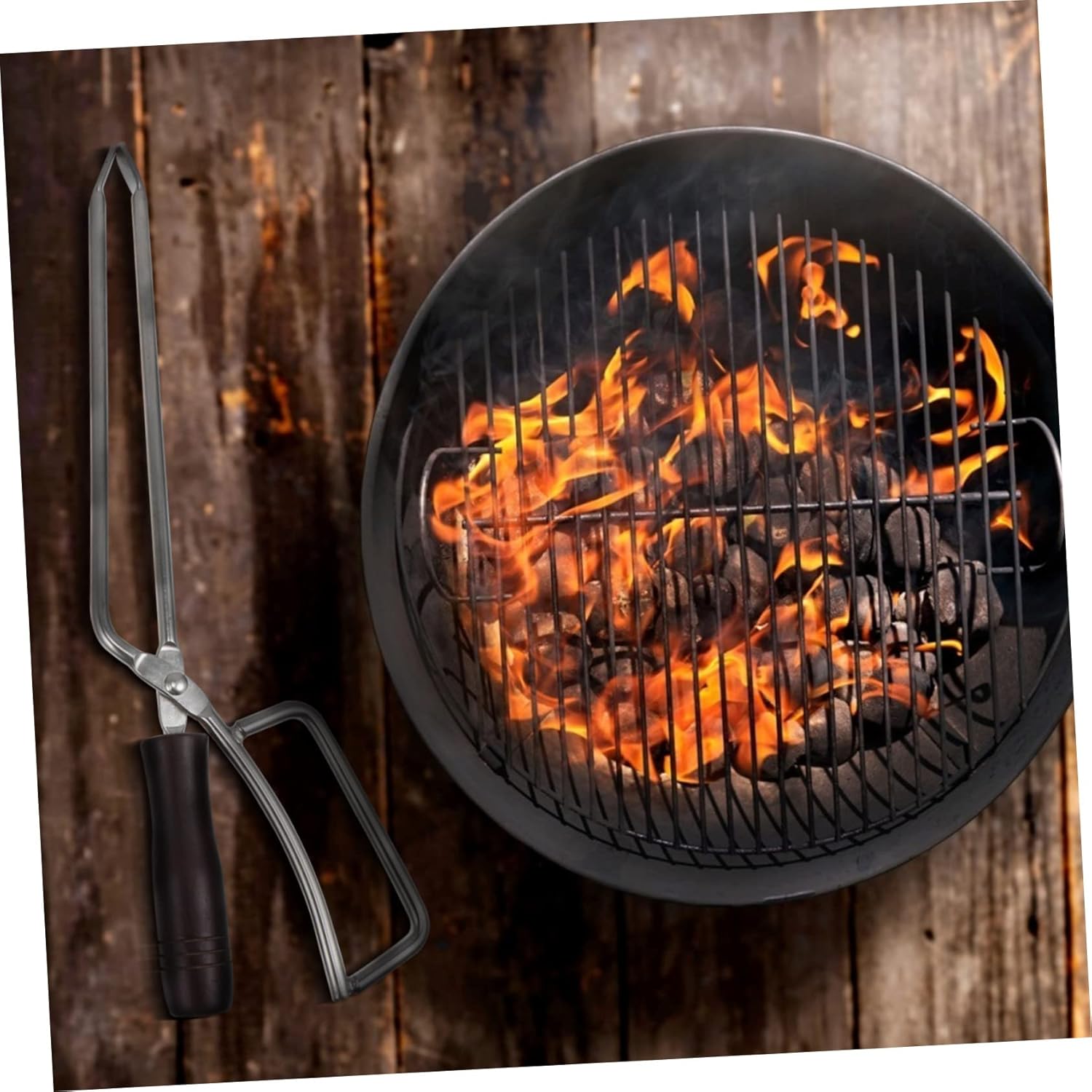 SUPVOX 4pcs Extended Charcoal Tongs Solid Beech Handle BBQ Fire Tool for Outdoor Grilling Comfortable Grip and Reach for Safe Cooking