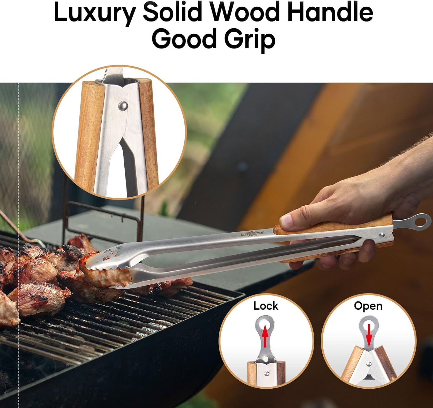 XUDAKAIXIN Fire Pit Tongs 32-inch Super Long for Loading Wood,BBQ with Extended Luxurious Acacia Handle for Fire Pits, Fire Rings,Campfires, and Fireplaces, Outdoor or Indoor ﻿