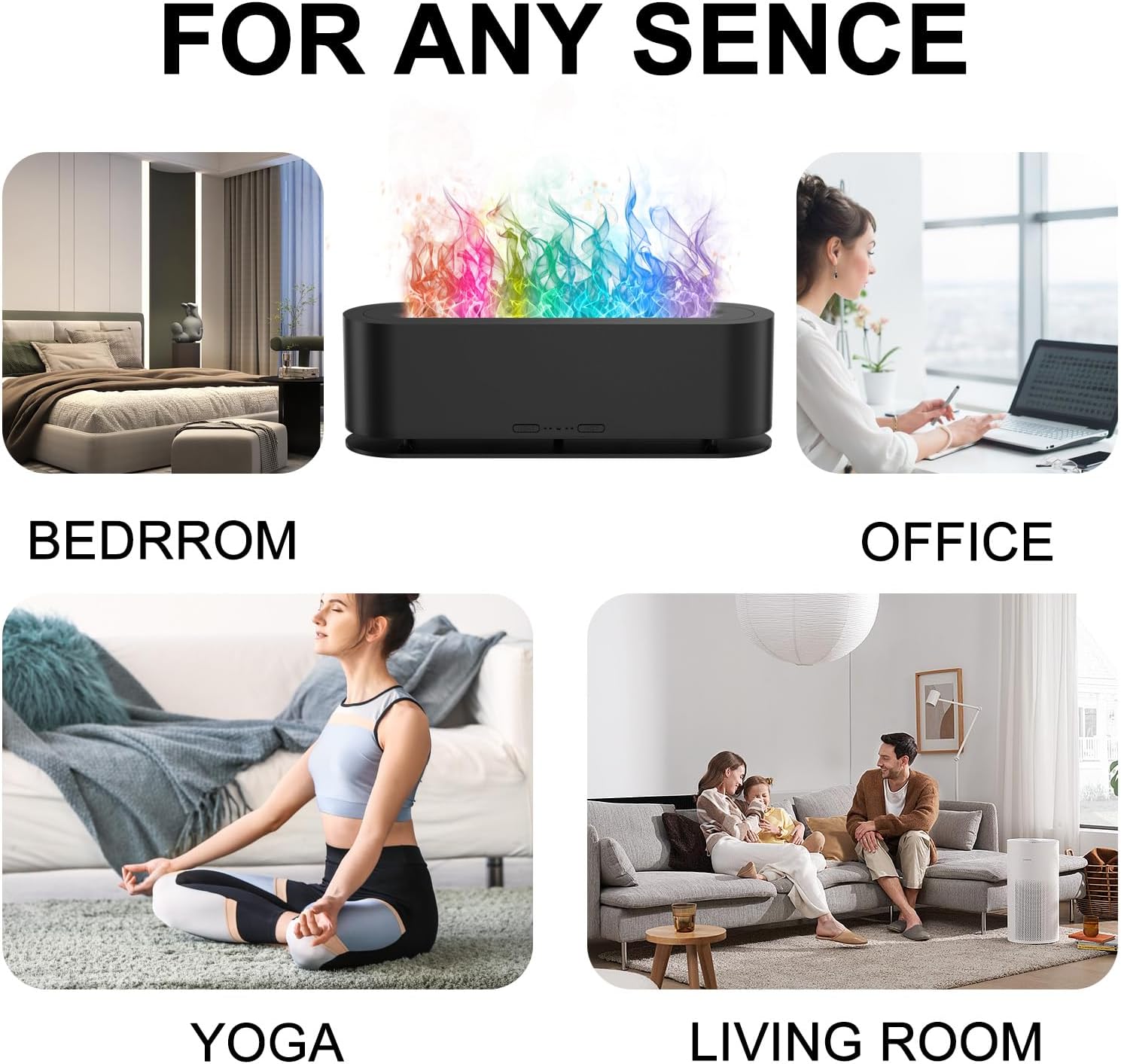 Colorful Flame Fire Diffuser Humidifier, 7 Colors Changing Oil Diffuser, Ultra-Quiet Aroma Essential Oils Aromatherapy Diffusers for Large Room, Bedroom, Office(Timeable, Waterless Auto off-150ml)