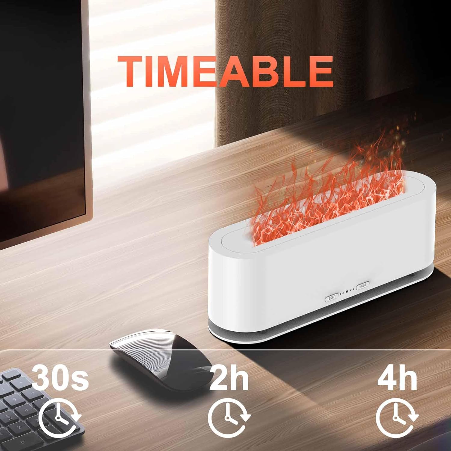 Colorful Flame Fire Diffuser Humidifier, 7 Colors Changing Oil Diffuser, Ultra-Quiet Aroma Essential Oils Aromatherapy Diffusers for Large Room, Bedroom, Office(Timeable, Waterless Auto off-150ml)