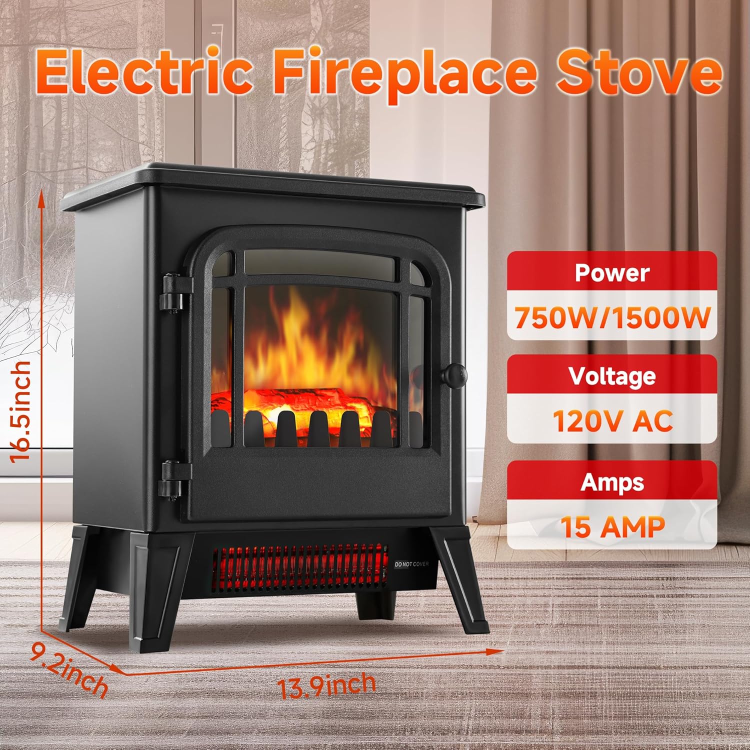 16 Small Electric Fireplace Heater - Desk Space Heater with Realistic Led 3D Flames, Freestanding Fire Places Electric Fireplace Heater for Indoor Use, 750 | 1500w, Overheating Protection