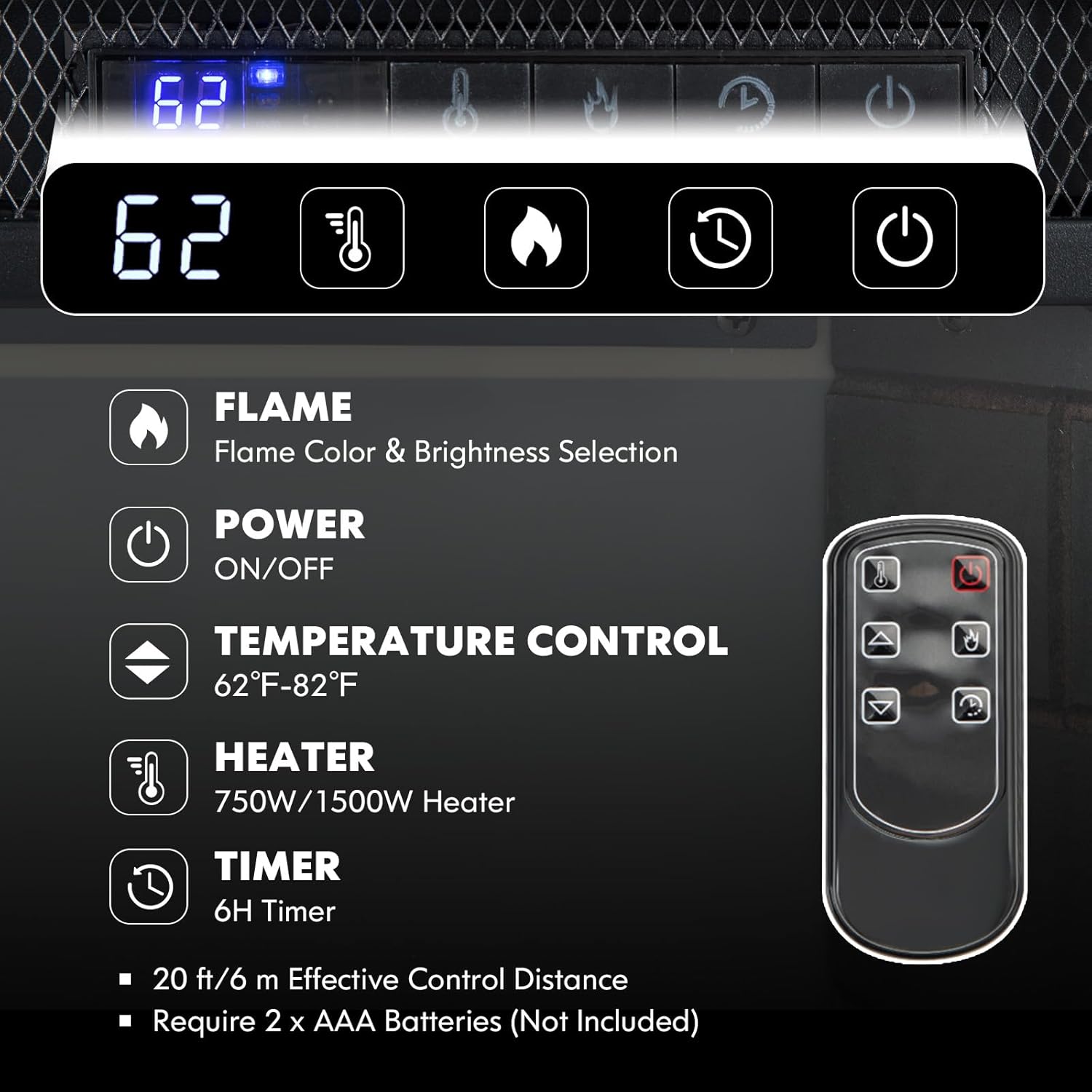 Tangkula 18 Inches Electric Fireplace Insert, Recessed 1400 W Electric Fireplace w/Adjustable Flame & Heat, Built-in Timer & Thermostat, Control Panel & Remote and Overheat Protection, Black