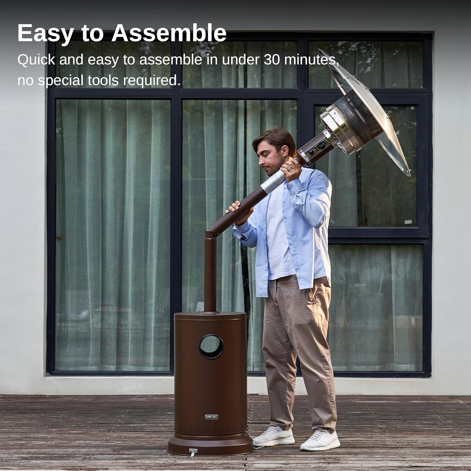 EAST OAK 50,000 BTU Patio Heater for Outdoor Use with Round Table Design, Double-Layer Stainless Steel Burner, Wheels, Triple Protection System, Outdoor Heater for Home and Residential, Black