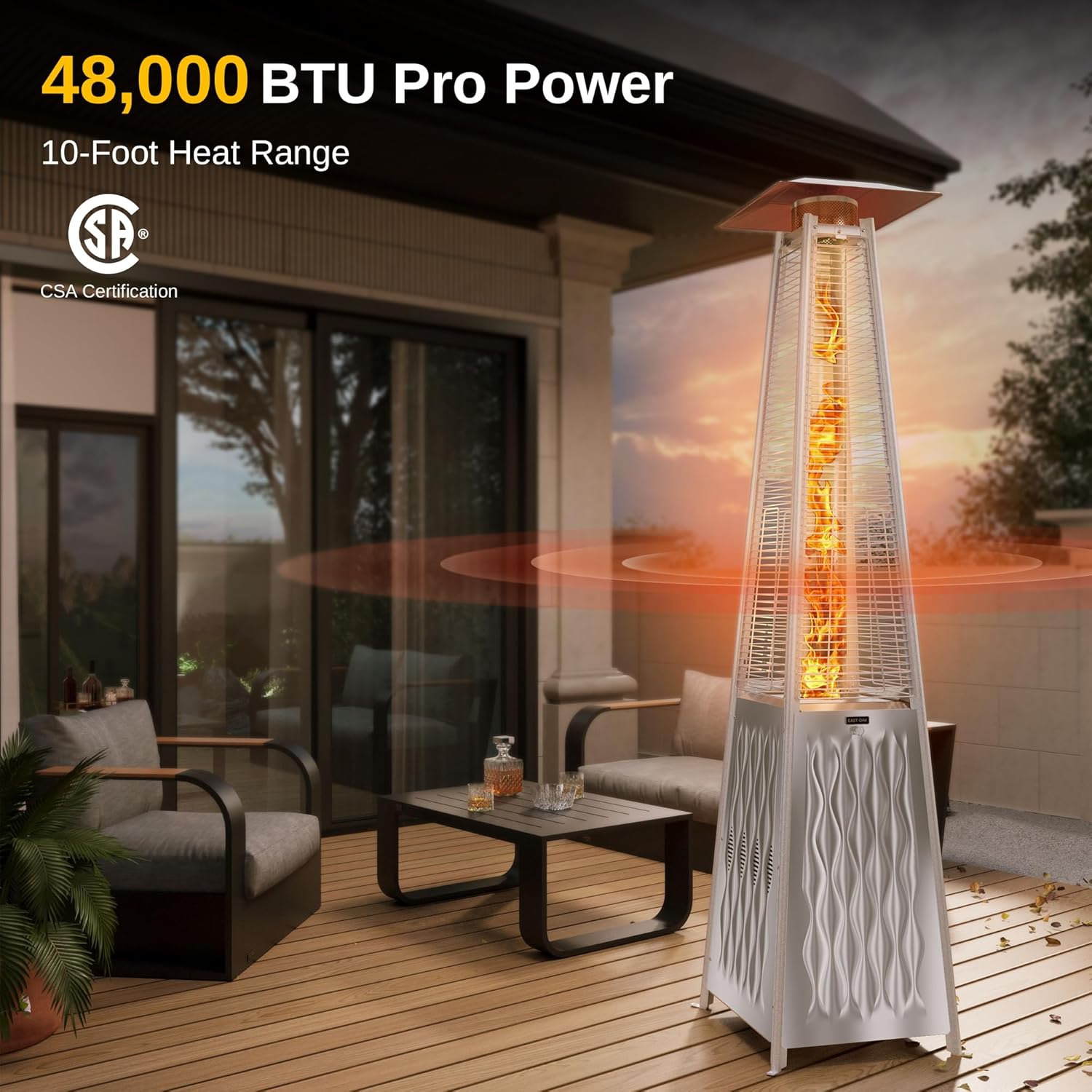 EAST OAK Pyramid Patio Heater, 48,000 BTU Outdoor Patio Heater, Quartz Glass Tube Propane Heater, Triple Protection System, With Wheels, Outdoor Heater for Commercial & Residential, Green