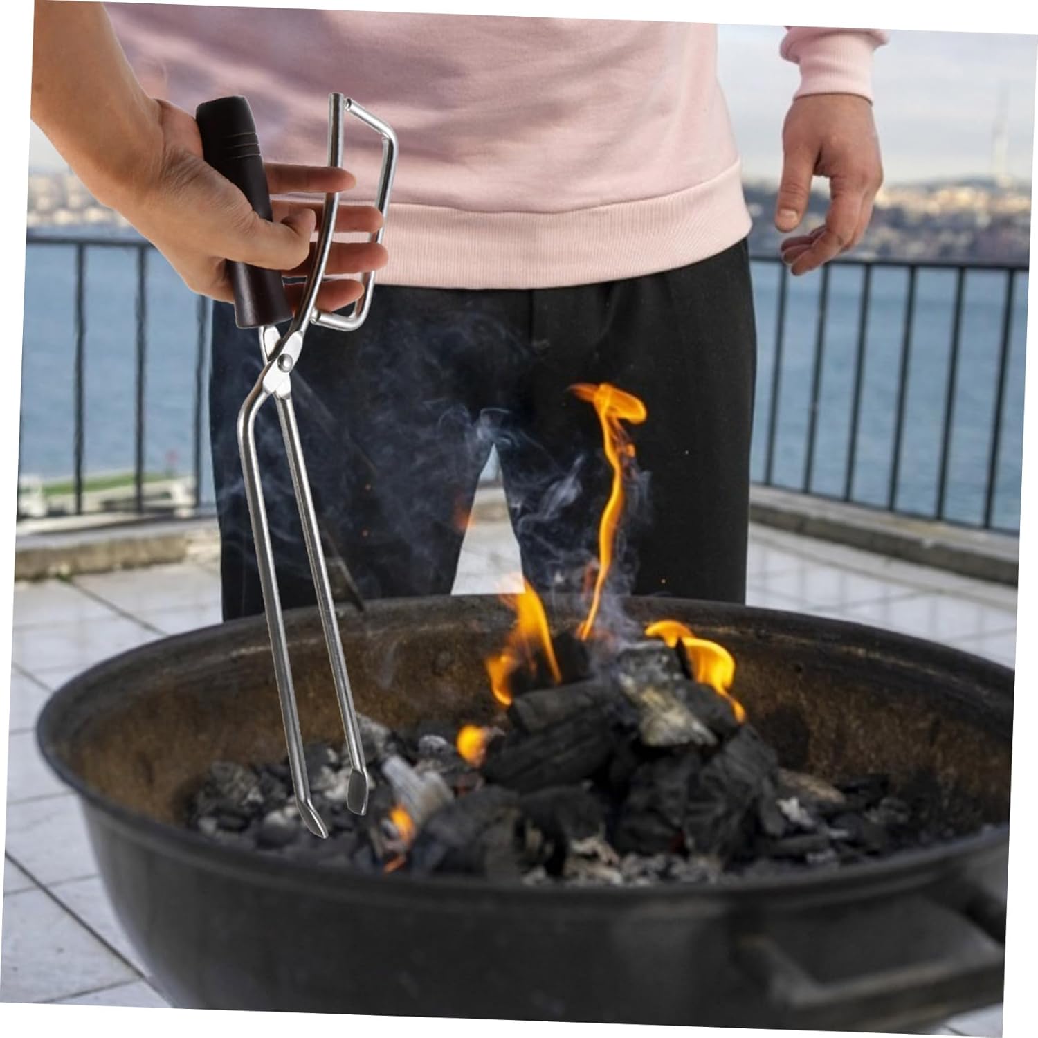 SUPVOX 4pcs Extended Charcoal Tongs Solid Beech Handle BBQ Fire Tool for Outdoor Grilling Comfortable Grip and Reach for Safe Cooking