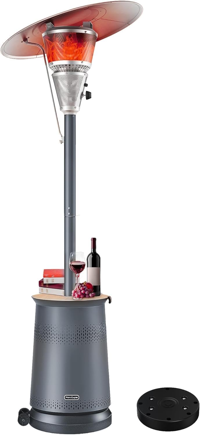 Mars Explo 50,000 BTU Patio Heater for Outdoor Use With Adjustable Heat Focusing Top, Portable Propane Patio Heater with Wheels, Stainless Steel Burner for Porch, Deck, Garden, Commercial (Brown)
