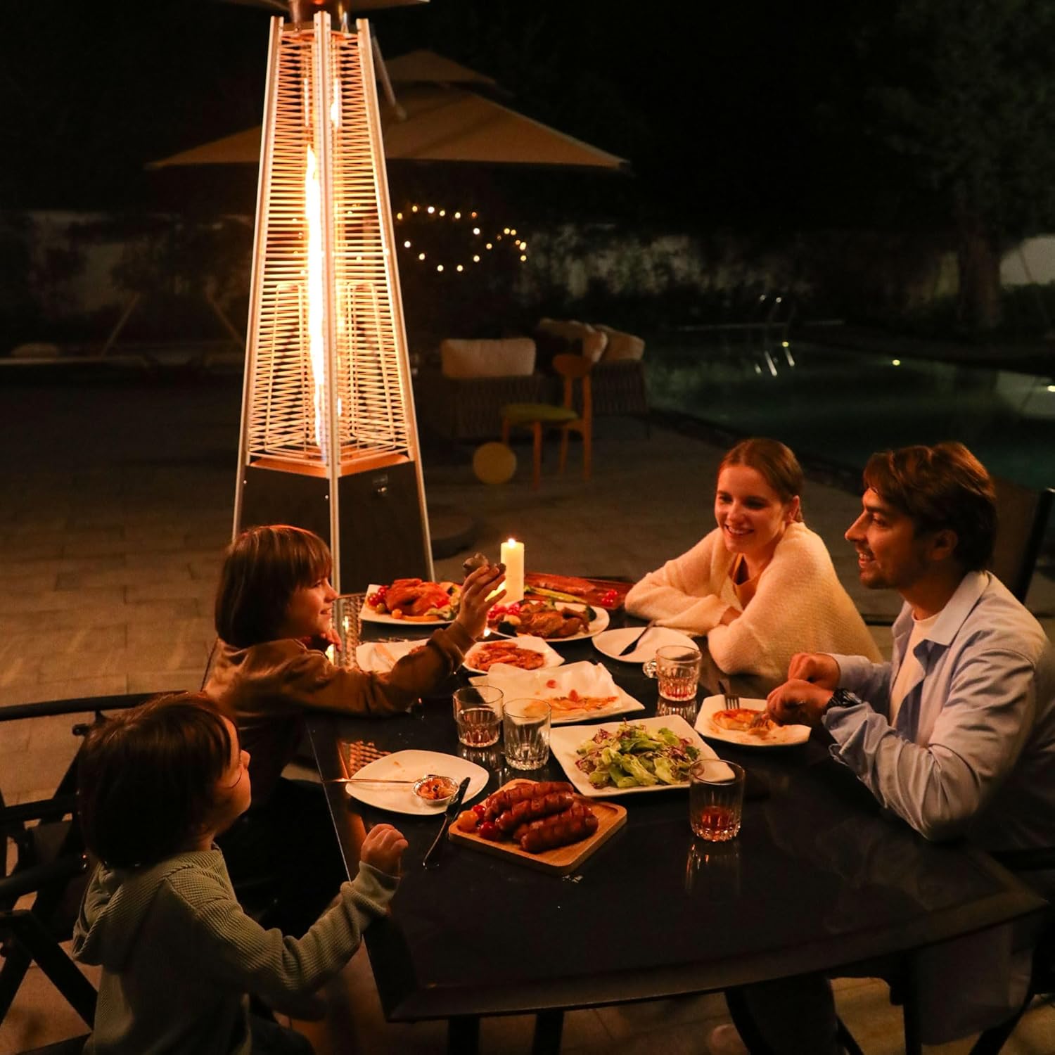 EAST OAK Pyramid Patio Heater, 48,000 BTU Outdoor Patio Heater, Quartz Glass Tube Propane Heater, Triple Protection System, With Wheels, Outdoor Heater for Commercial & Residential, Green