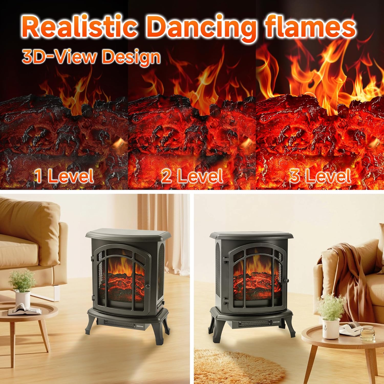 16 Small Electric Fireplace Heater - Desk Space Heater with Realistic Led 3D Flames, Freestanding Fire Places Electric Fireplace Heater for Indoor Use, 750 | 1500w, Overheating Protection