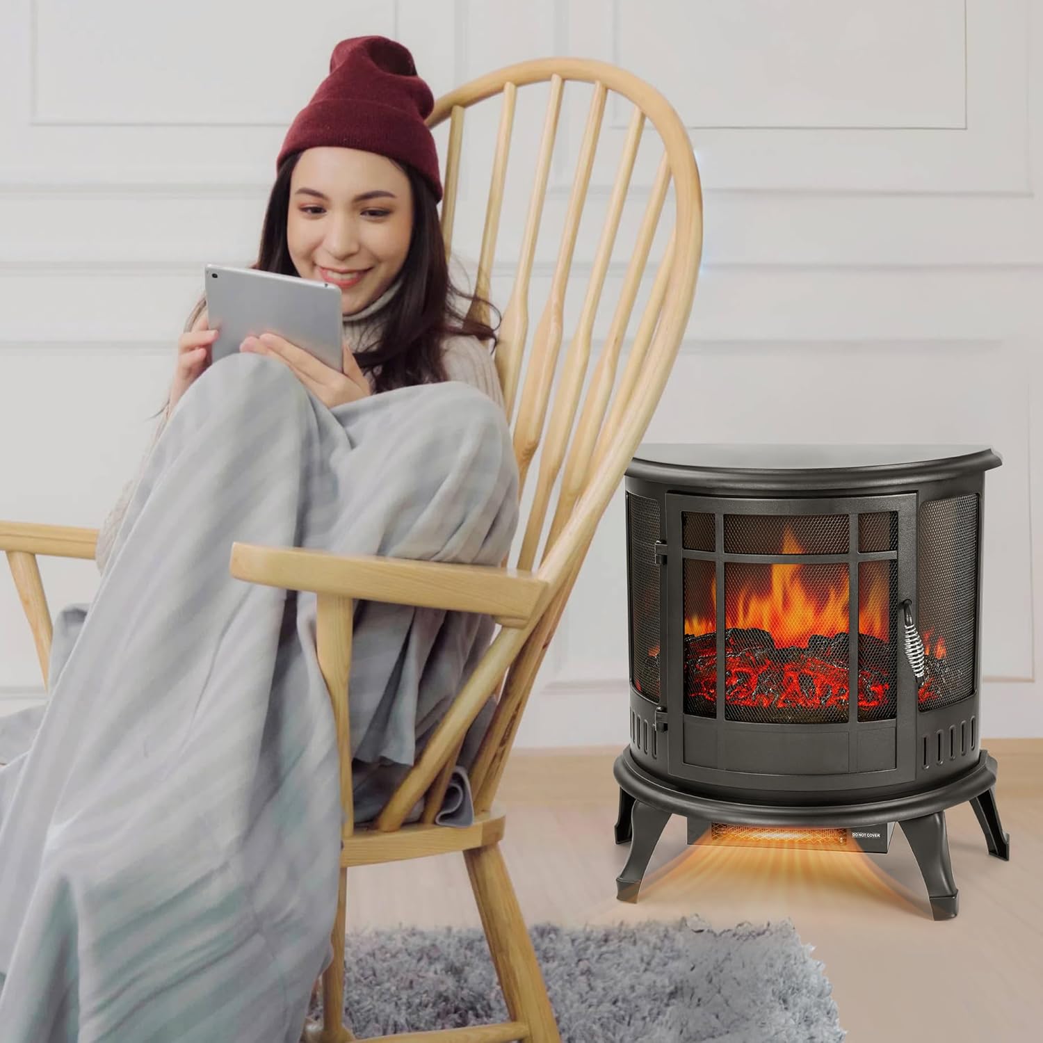 16 Small Electric Fireplace Heater - Desk Space Heater with Realistic Led 3D Flames, Freestanding Fire Places Electric Fireplace Heater for Indoor Use, 750 | 1500w, Overheating Protection