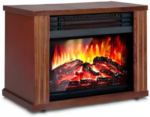 Small Electric Fireplace Heater, LifePlus Mini Wooden Space Tabletop Fireplace with 3D Realistic Flame Effect, Cool and Safe to Touch, Perfect for Study Bedroom Office, Overheating Protection, 1500W