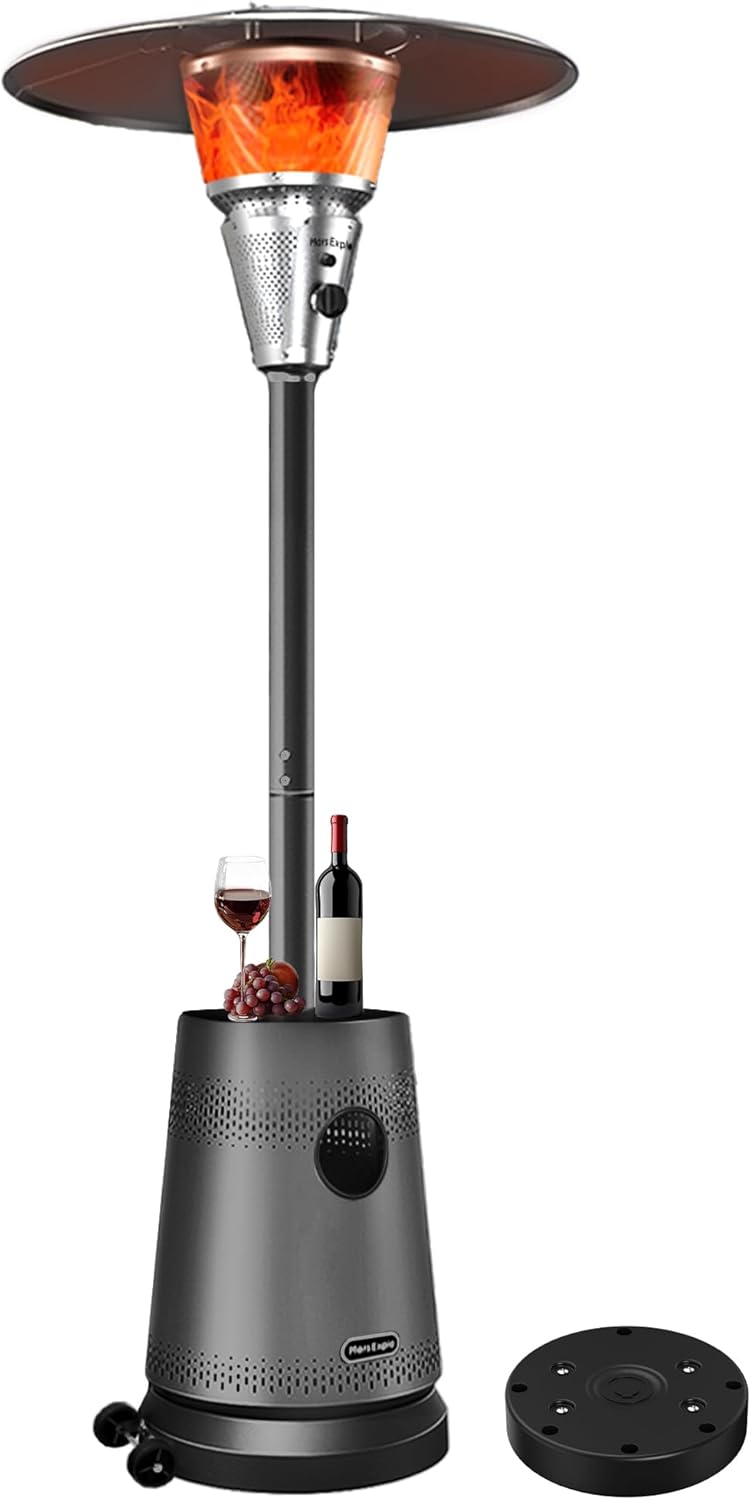 Mars Explo 50,000 BTU Patio Heater for Outdoor Use With Adjustable Heat Focusing Top, Portable Propane Patio Heater with Wheels, Stainless Steel Burner for Porch, Deck, Garden, Commercial (Brown)