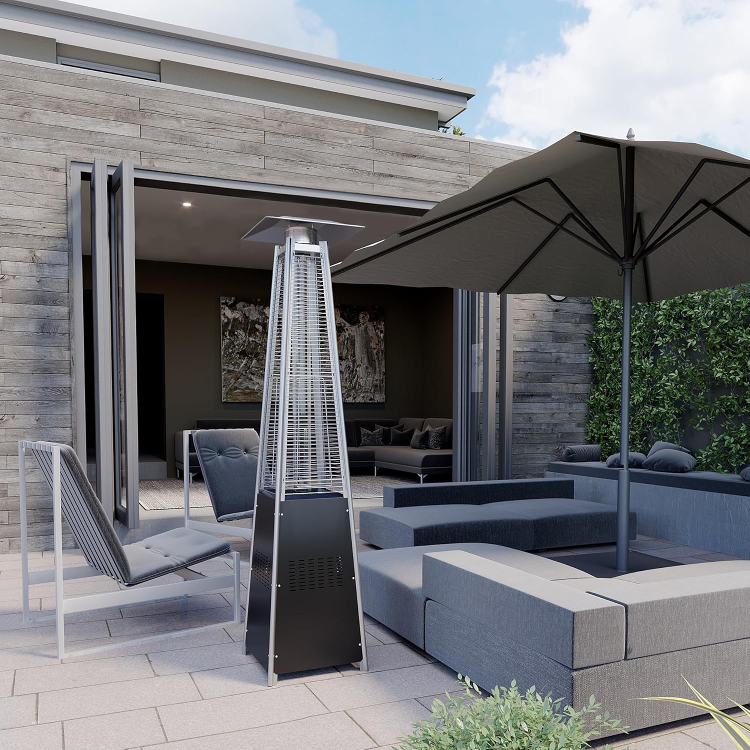 Pamapic Patio Heater with Cover, 48,000 BTU Pyramid Flame Outdoor Heater Quartz Glass Tube 87 Propane Heater