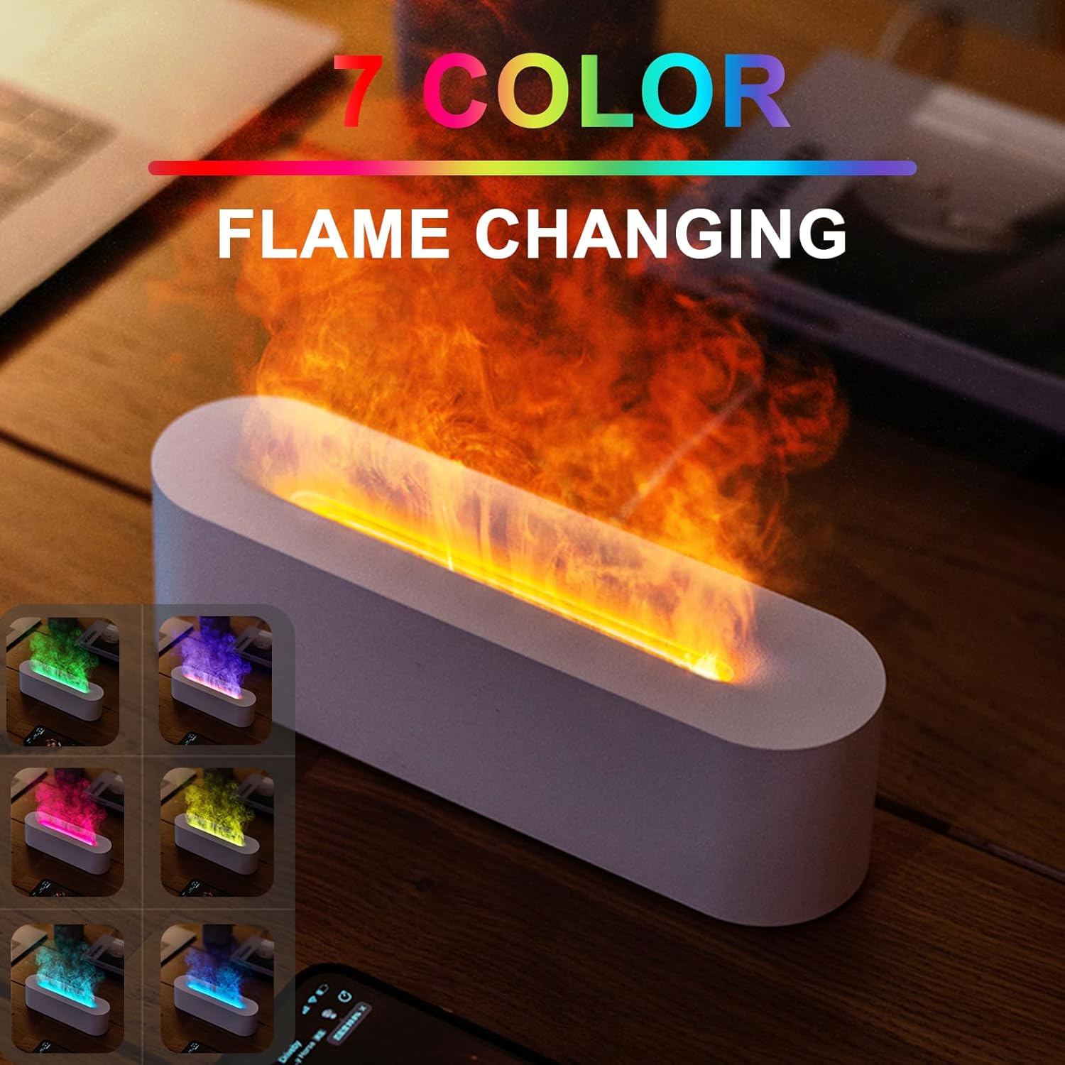 Colorful Flame Fire Diffuser Humidifier, 7 Colors Changing Oil Diffuser, Ultra-Quiet Aroma Essential Oils Aromatherapy Diffusers for Large Room, Bedroom, Office(Timeable, Waterless Auto off-150ml)