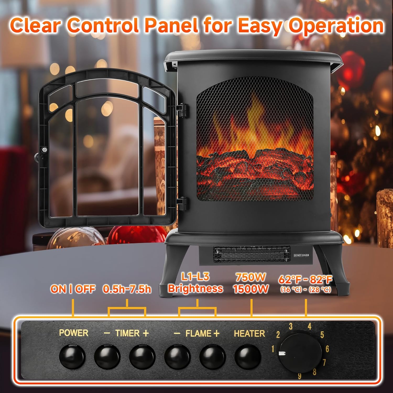 16 Small Electric Fireplace Heater - Desk Space Heater with Realistic Led 3D Flames, Freestanding Fire Places Electric Fireplace Heater for Indoor Use, 750 | 1500w, Overheating Protection
