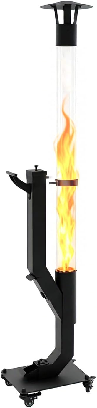 Eco Flame Smokeless Wood Pellet Fire Pit & Patio Heater, Portable Outdoor Rocket Stove with Glass Tube and Ash Tray for Backyard, Camping, Beach, Garden - Stainless Steel Classic