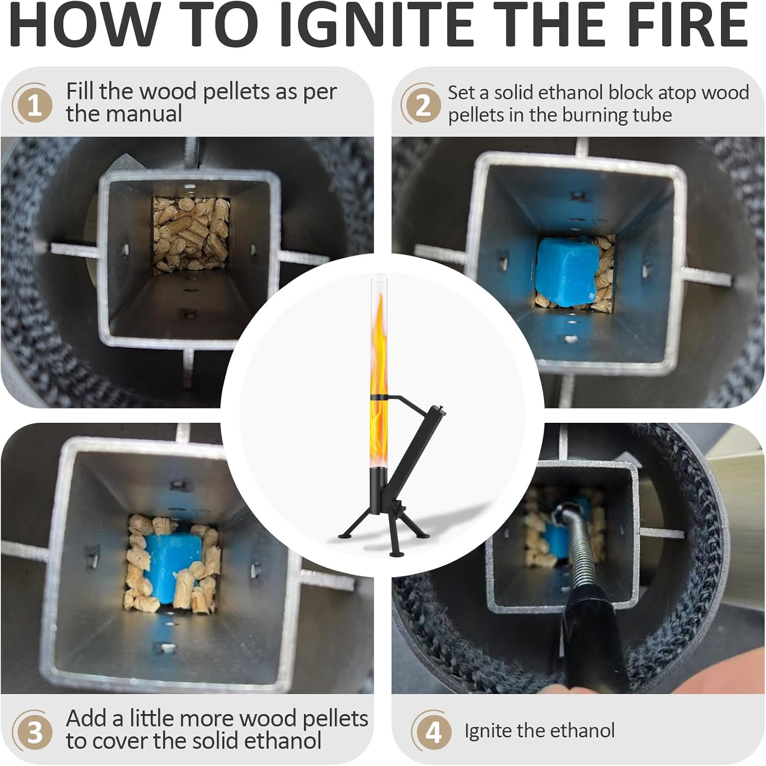 StarEcho Wood Pellet Patio Heater for Outdoor,Portable Patio Pellet Fire Rocket,Glass Tube for Yard,Wood Fire Pit with Party (Black)