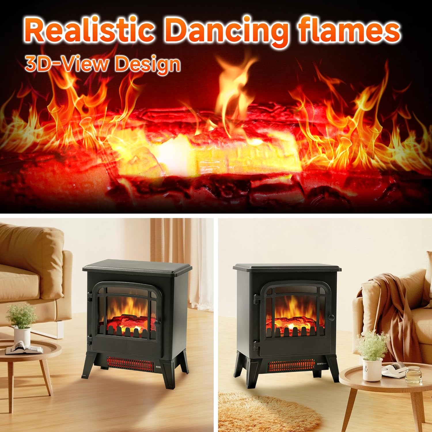 16 Small Electric Fireplace Heater - Desk Space Heater with Realistic Led 3D Flames, Freestanding Fire Places Electric Fireplace Heater for Indoor Use, 750 | 1500w, Overheating Protection