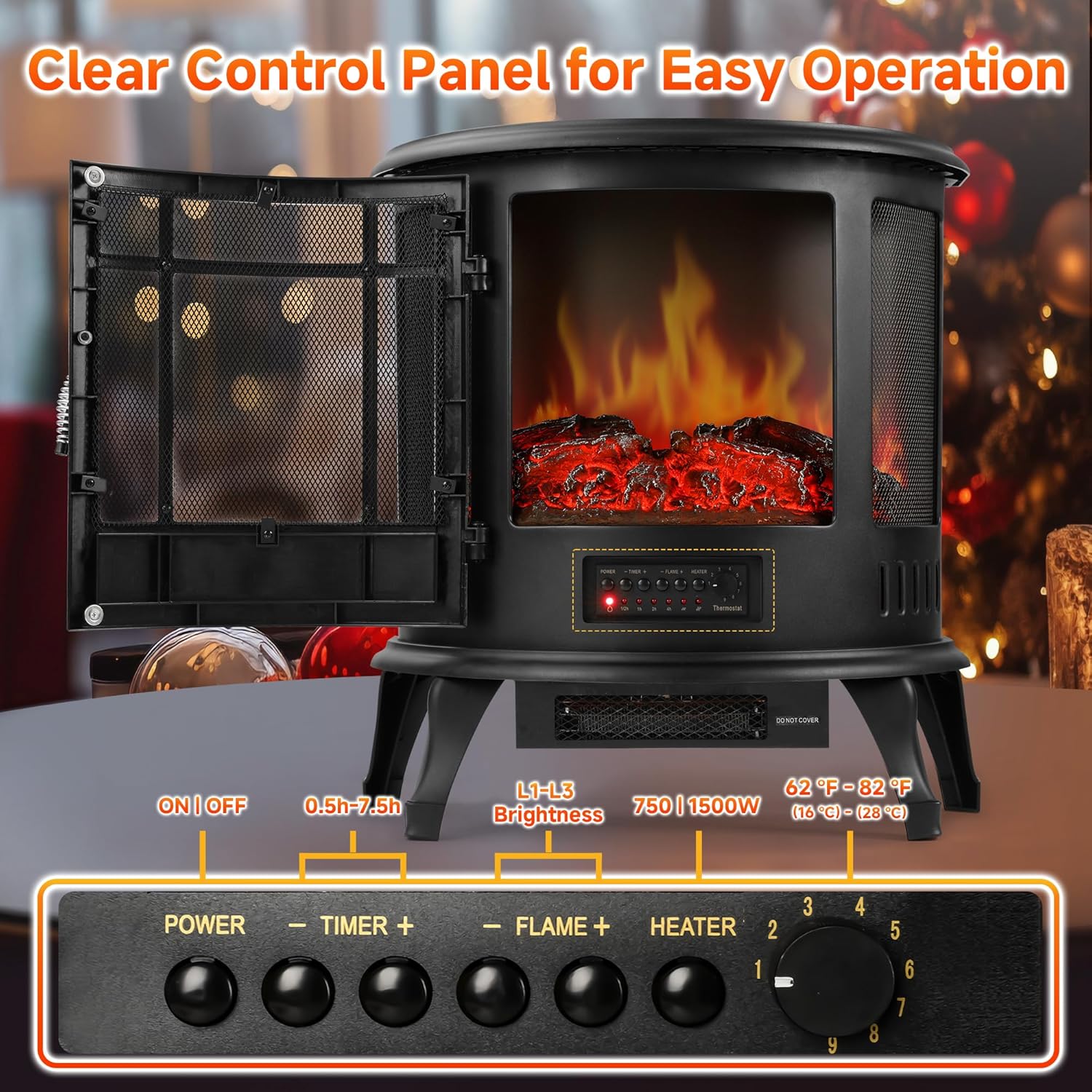 16 Small Electric Fireplace Heater - Desk Space Heater with Realistic Led 3D Flames, Freestanding Fire Places Electric Fireplace Heater for Indoor Use, 750 | 1500w, Overheating Protection