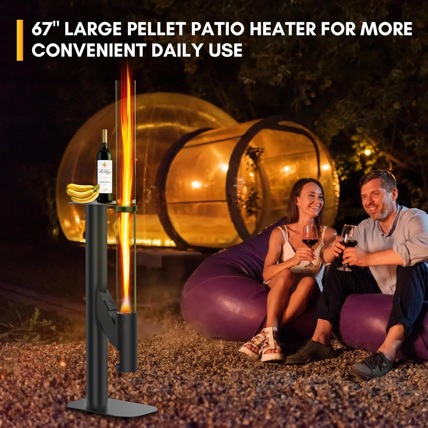 Rayzi 58 Inch Pellet Stove, Patio Heater Wood Pellet Heater, Pellet Fire Pit for Outdoor - Smokeless Wood Pellet Burning Flame, Outside Backyard Bonfire, Fireplace for Camping Patio Garden Picnic