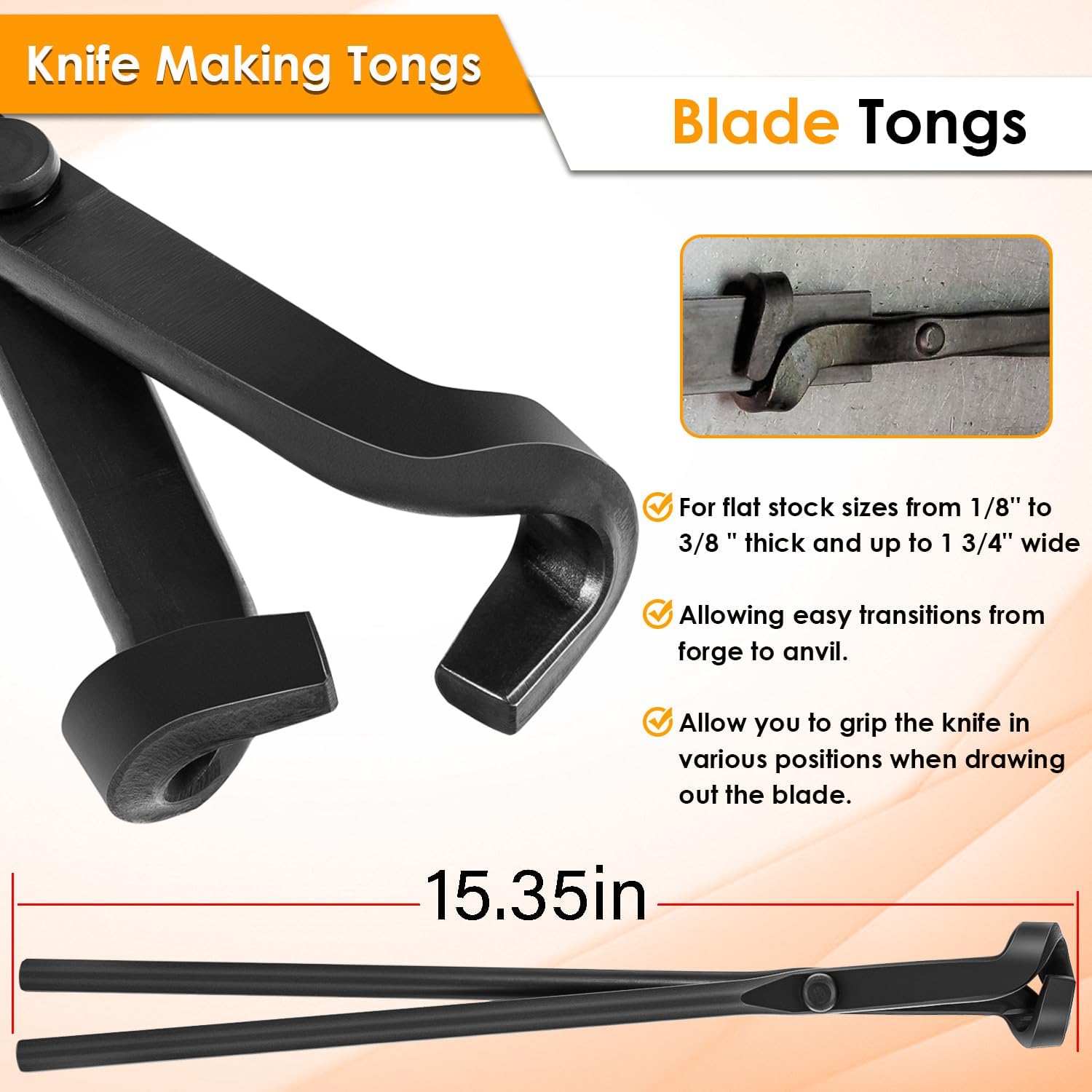 Blacksmith Tongs Knife Making Tongs Set 1/4 Flat Jaw, Pick Up, Scroll Tongs & 3/8 1/2 5/8 V-Bit Assembled Bladesmith Steel Forge Tongs Anvil Blacksmithing Tongs (6 Tongs)