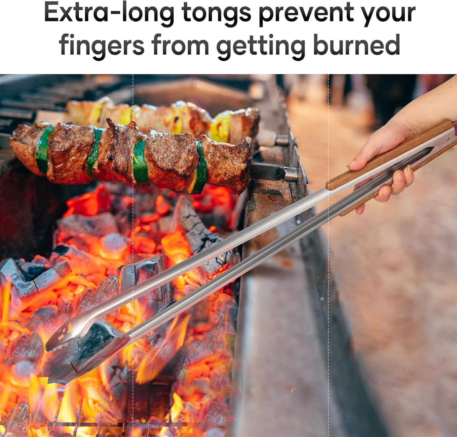 XUDAKAIXIN Fire Pit Tongs 32-inch Super Long for Loading Wood,BBQ with Extended Luxurious Acacia Handle for Fire Pits, Fire Rings,Campfires, and Fireplaces, Outdoor or Indoor ﻿