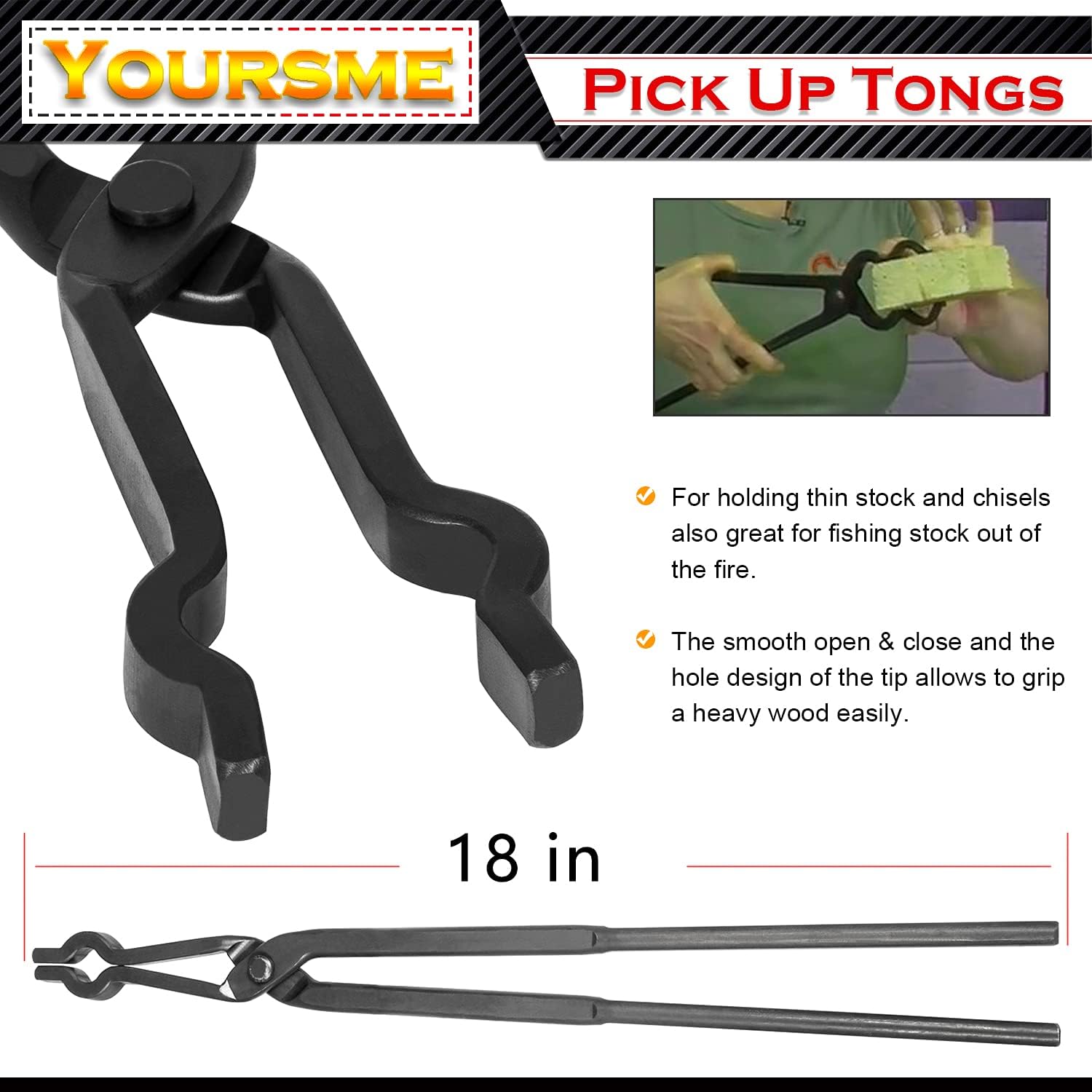 Blacksmith Tongs Knife Making Tongs Set 1/4 Flat Jaw, Pick Up, Scroll Tongs & 3/8 1/2 5/8 V-Bit Assembled Bladesmith Steel Forge Tongs Anvil Blacksmithing Tongs (6 Tongs)