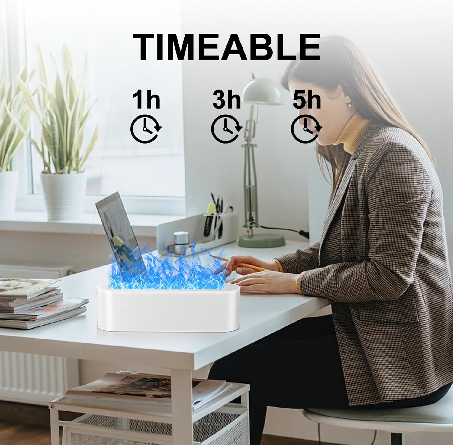 Colorful Flame Fire Diffuser Humidifier, 7 Colors Changing Oil Diffuser, Ultra-Quiet Aroma Essential Oils Aromatherapy Diffusers for Large Room, Bedroom, Office(Timeable, Waterless Auto off-150ml)