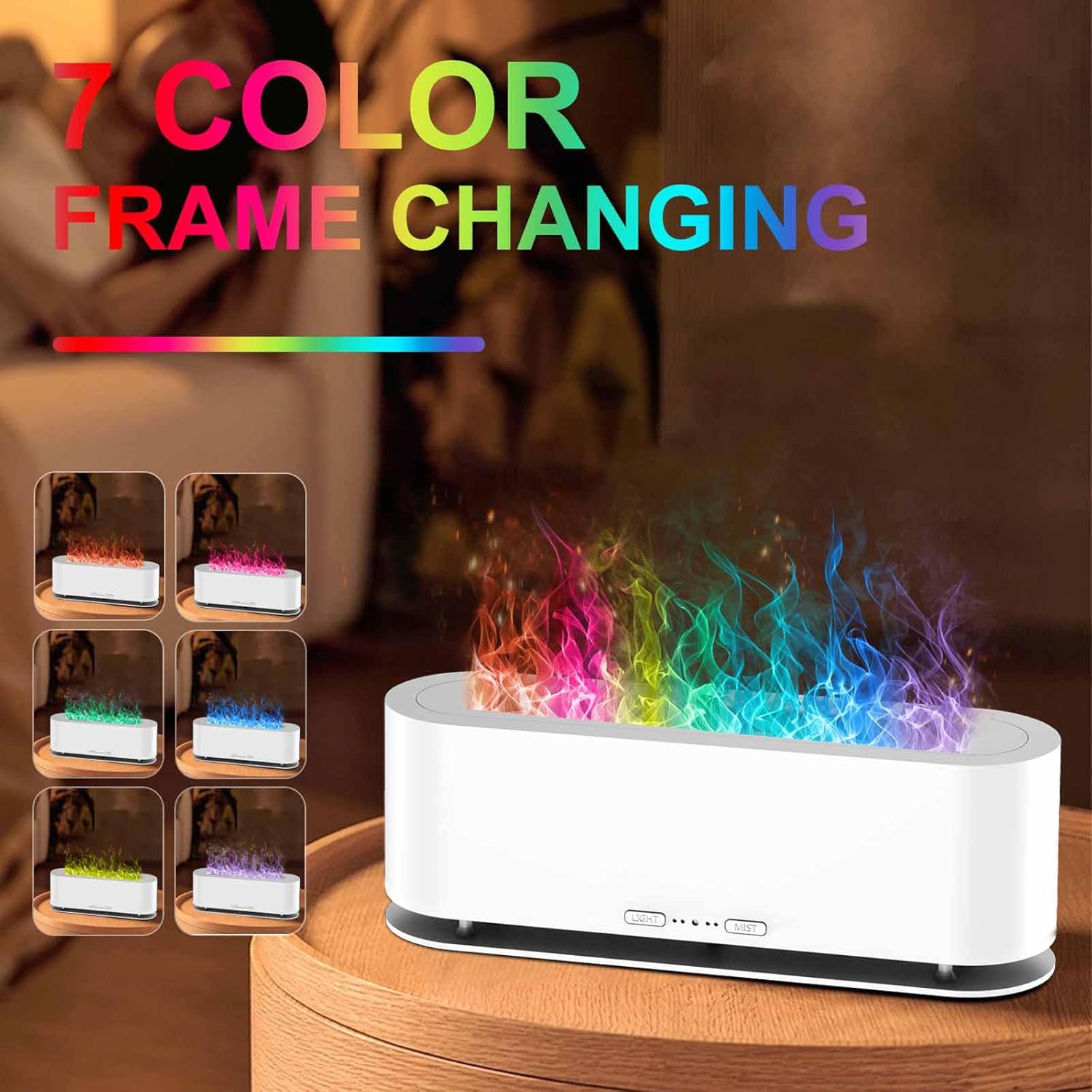 Colorful Flame Fire Diffuser Humidifier, 7 Colors Changing Oil Diffuser, Ultra-Quiet Aroma Essential Oils Aromatherapy Diffusers for Large Room, Bedroom, Office(Timeable, Waterless Auto off-150ml)