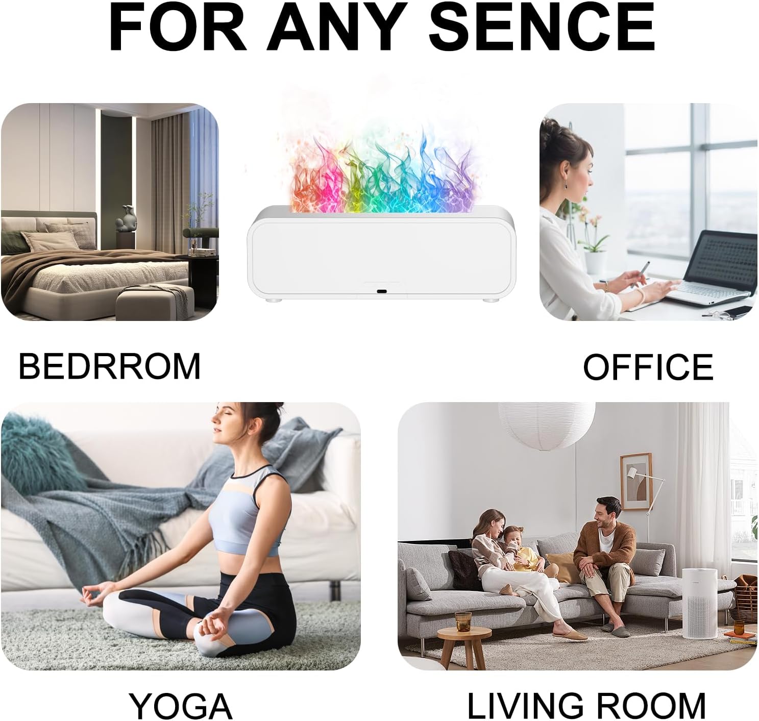 Colorful Flame Fire Diffuser Humidifier, 7 Colors Changing Oil Diffuser, Ultra-Quiet Aroma Essential Oils Aromatherapy Diffusers for Large Room, Bedroom, Office(Timeable, Waterless Auto off-150ml)