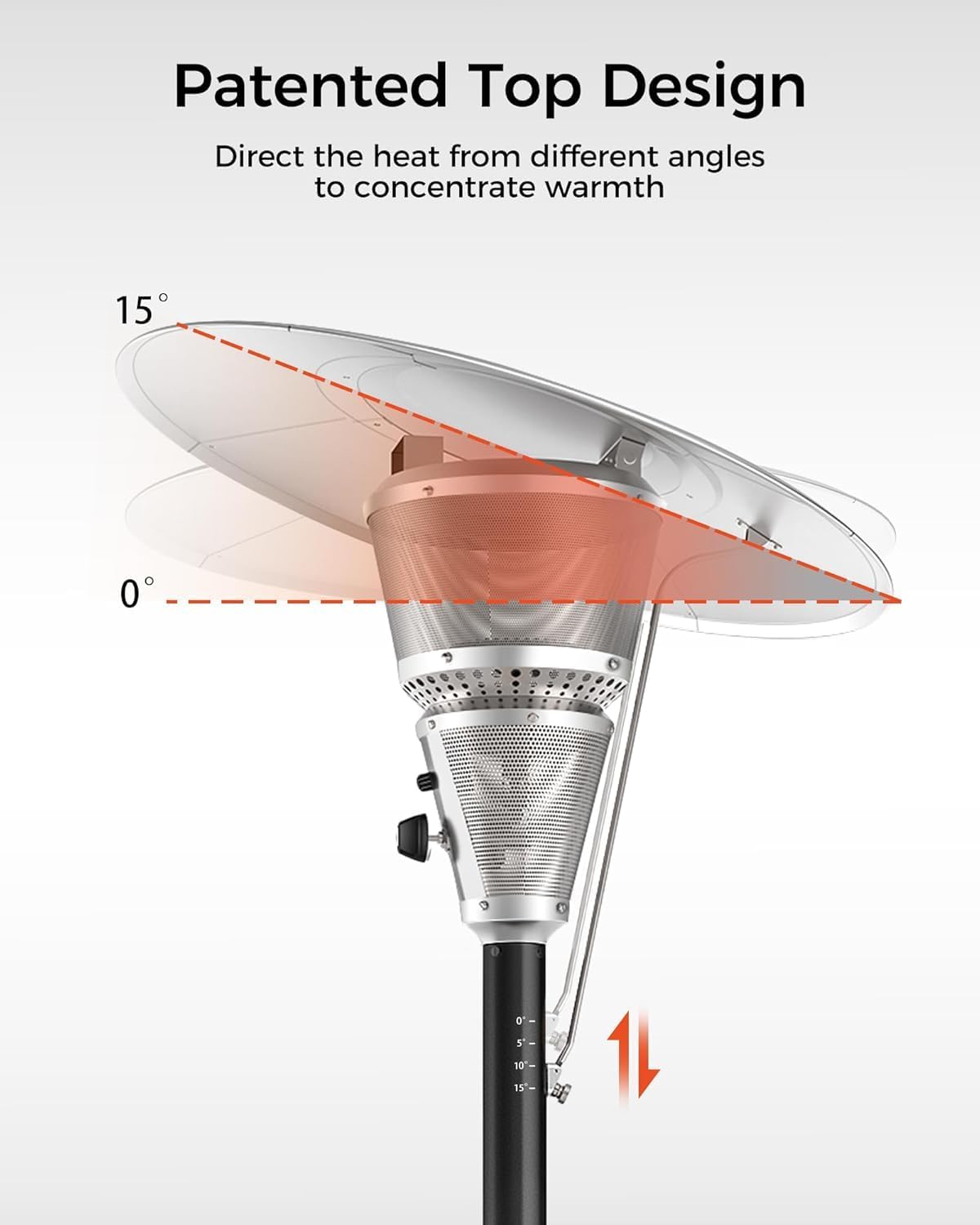 Mars Explo 50,000 BTU Patio Heater for Outdoor Use With Adjustable Heat Focusing Top, Portable Propane Patio Heater with Wheels, Stainless Steel Burner for Porch, Deck, Garden, Commercial (Brown)