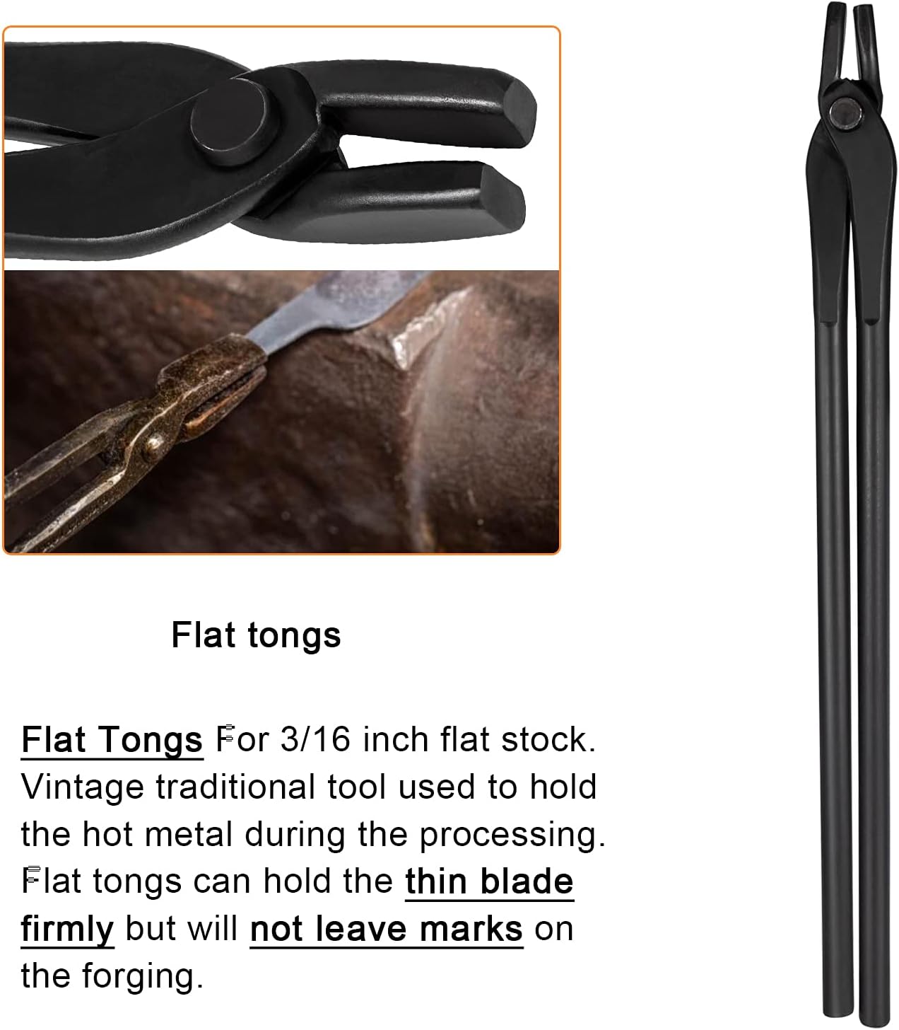 Blacksmith Tools Set - 5 Piece Tongs Kit Includes Flat, Square Jaw, Bolt, Blade, Wolf Jaw Tongs for Forging & Knife Making