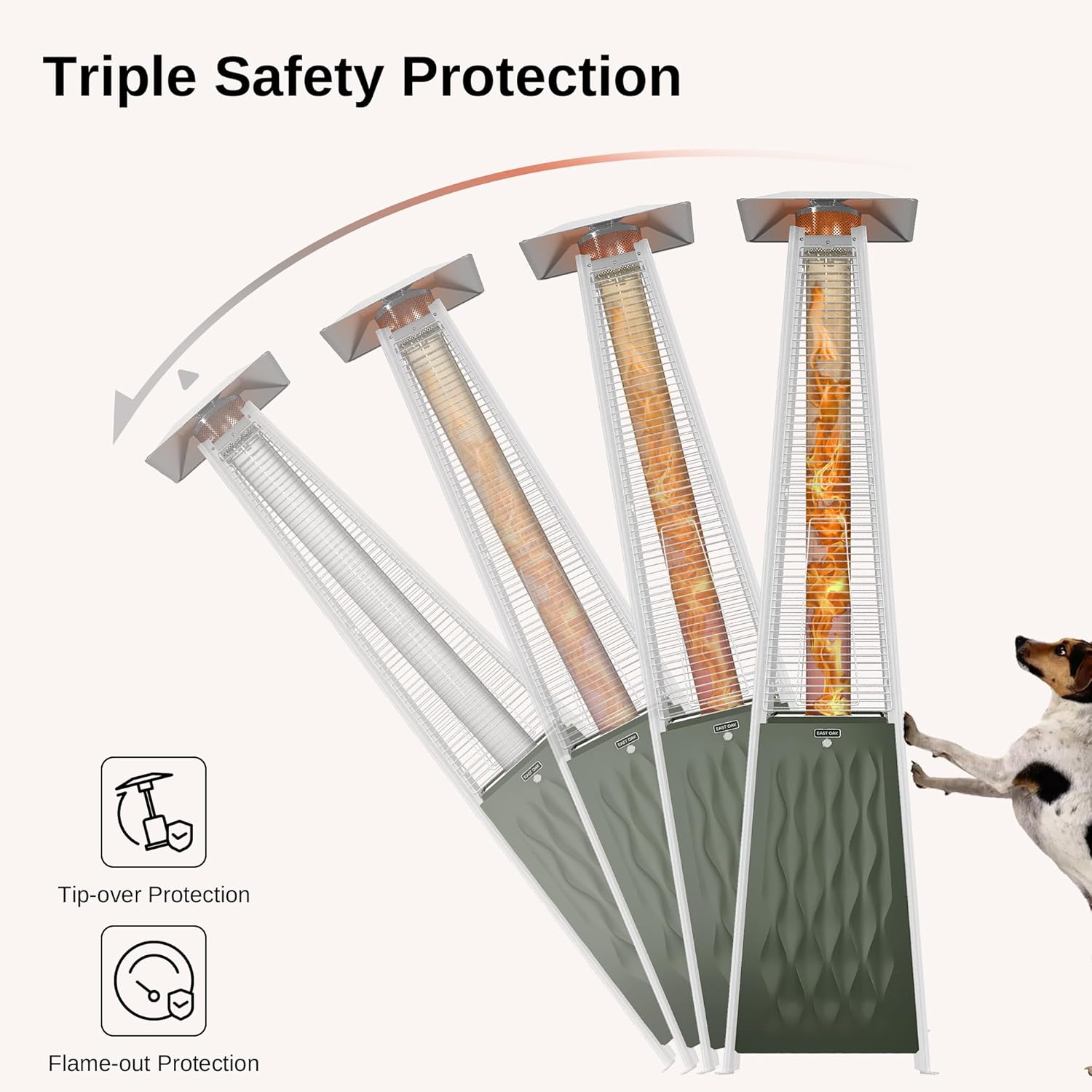 EAST OAK Pyramid Patio Heater, 48,000 BTU Outdoor Patio Heater, Quartz Glass Tube Propane Heater, Triple Protection System, With Wheels, Outdoor Heater for Commercial & Residential, Green