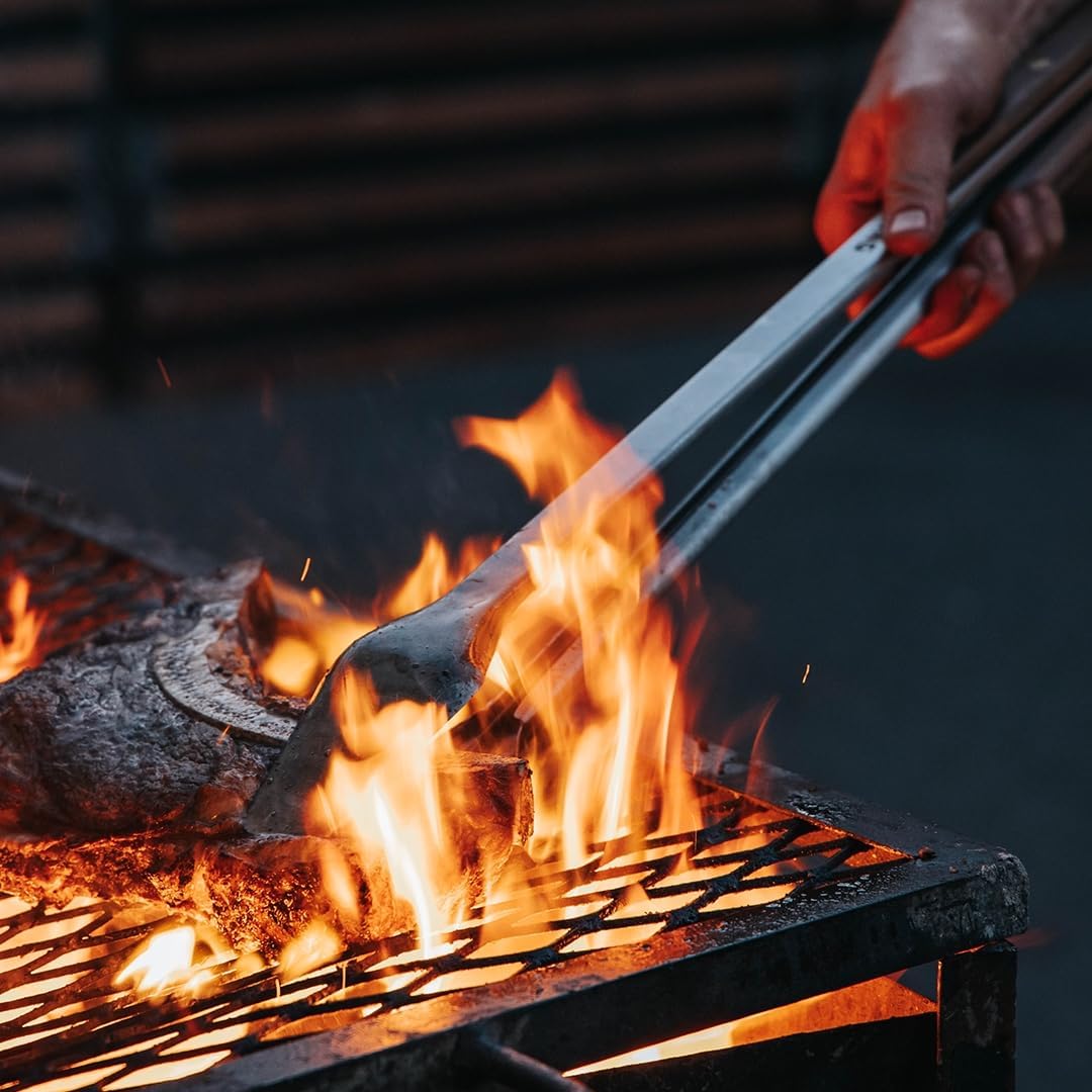 BBQ Tongs 27 inch Long Grill Tongs - Donkey Tong - Stainless Steel, Locking Tongs, Bottle Opener, Wooden Handles, Premium Tongs - Donkey Long Tong