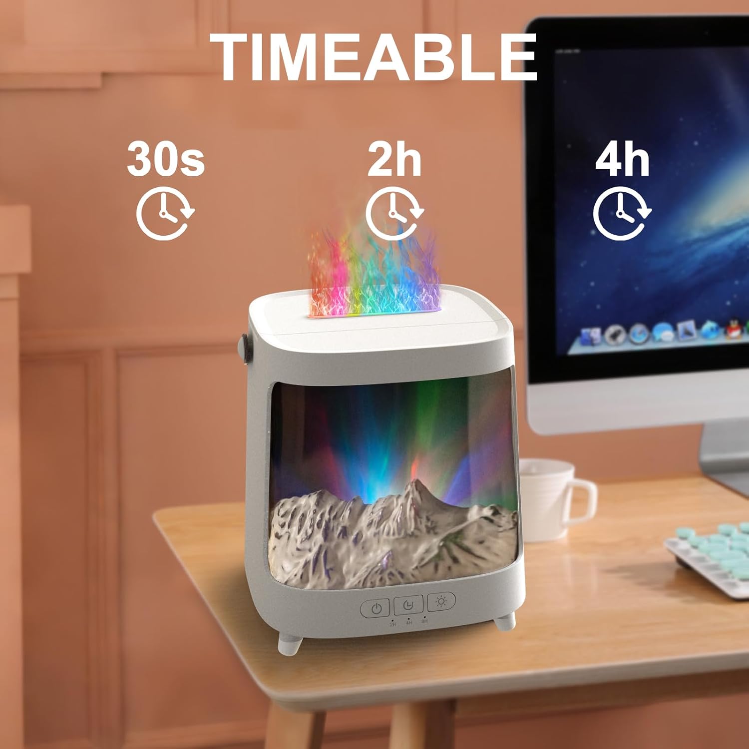 Colorful Flame Fire Diffuser Humidifier, 7 Colors Changing Oil Diffuser, Ultra-Quiet Aroma Essential Oils Aromatherapy Diffusers for Large Room, Bedroom, Office(Timeable, Waterless Auto off-150ml)