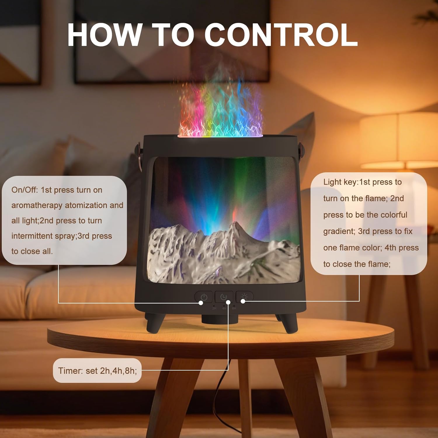 Colorful Flame Fire Diffuser Humidifier, 7 Colors Changing Oil Diffuser, Ultra-Quiet Aroma Essential Oils Aromatherapy Diffusers for Large Room, Bedroom, Office(Timeable, Waterless Auto off-150ml)